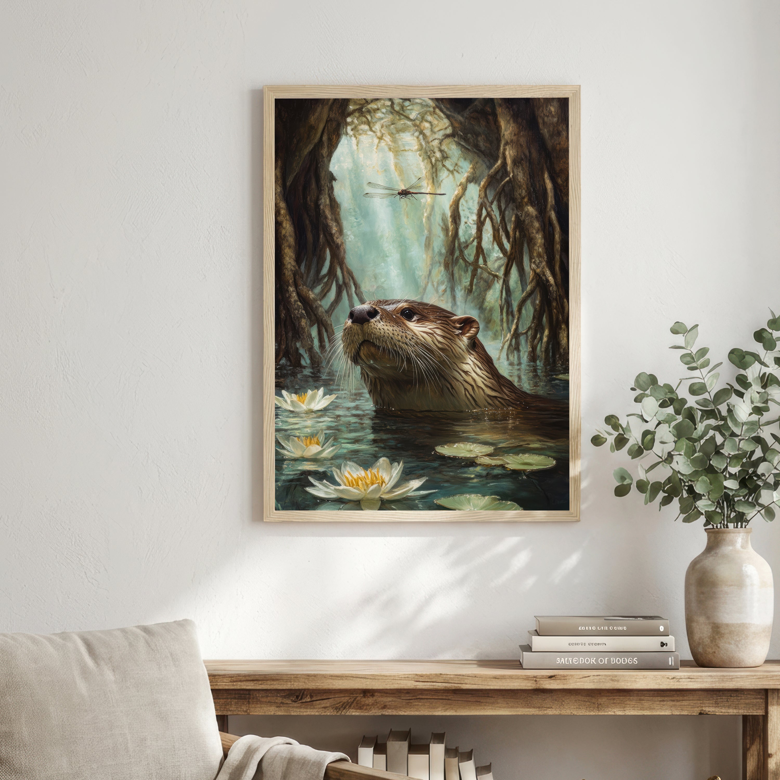 Woodland Otter Waterlily Art Print