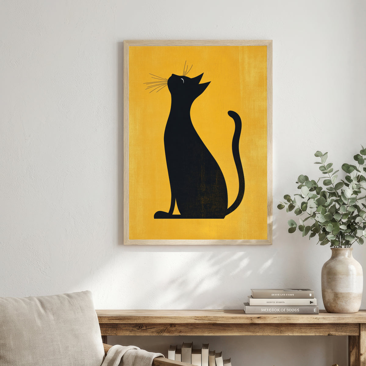 Black Cat Golden Silhouette Art Print