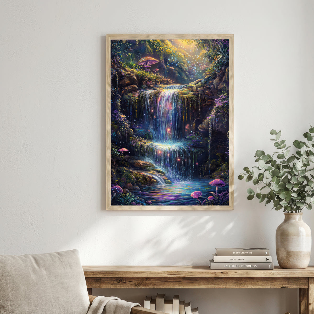 Enchanted Waterfall Mushroom Art Print