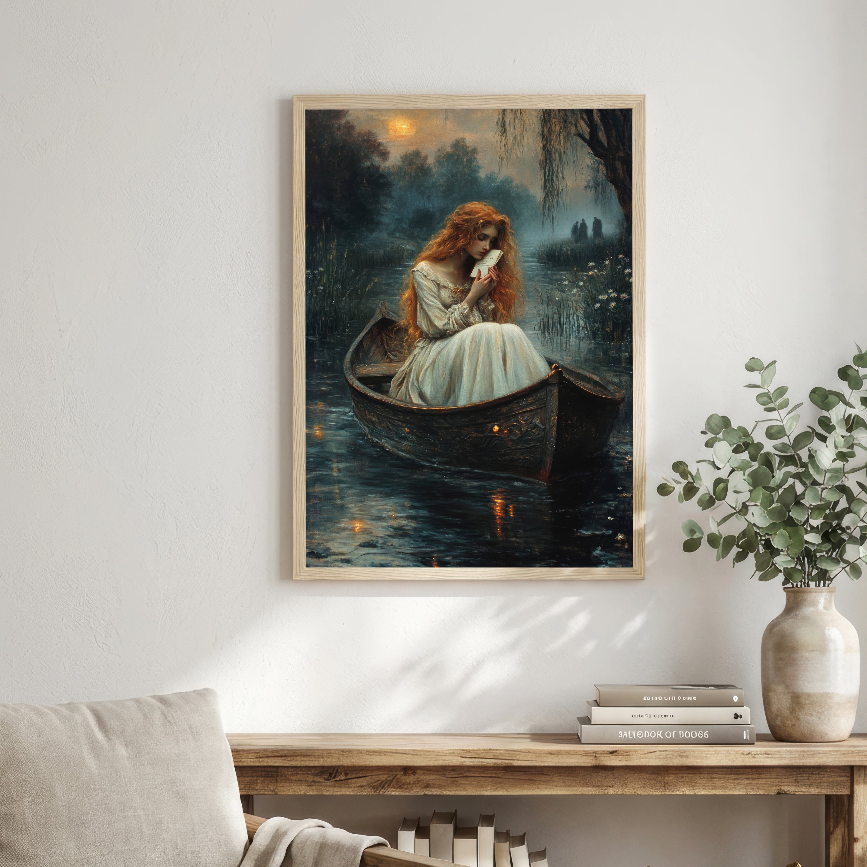 Moonlit Woman in Boat Art Print