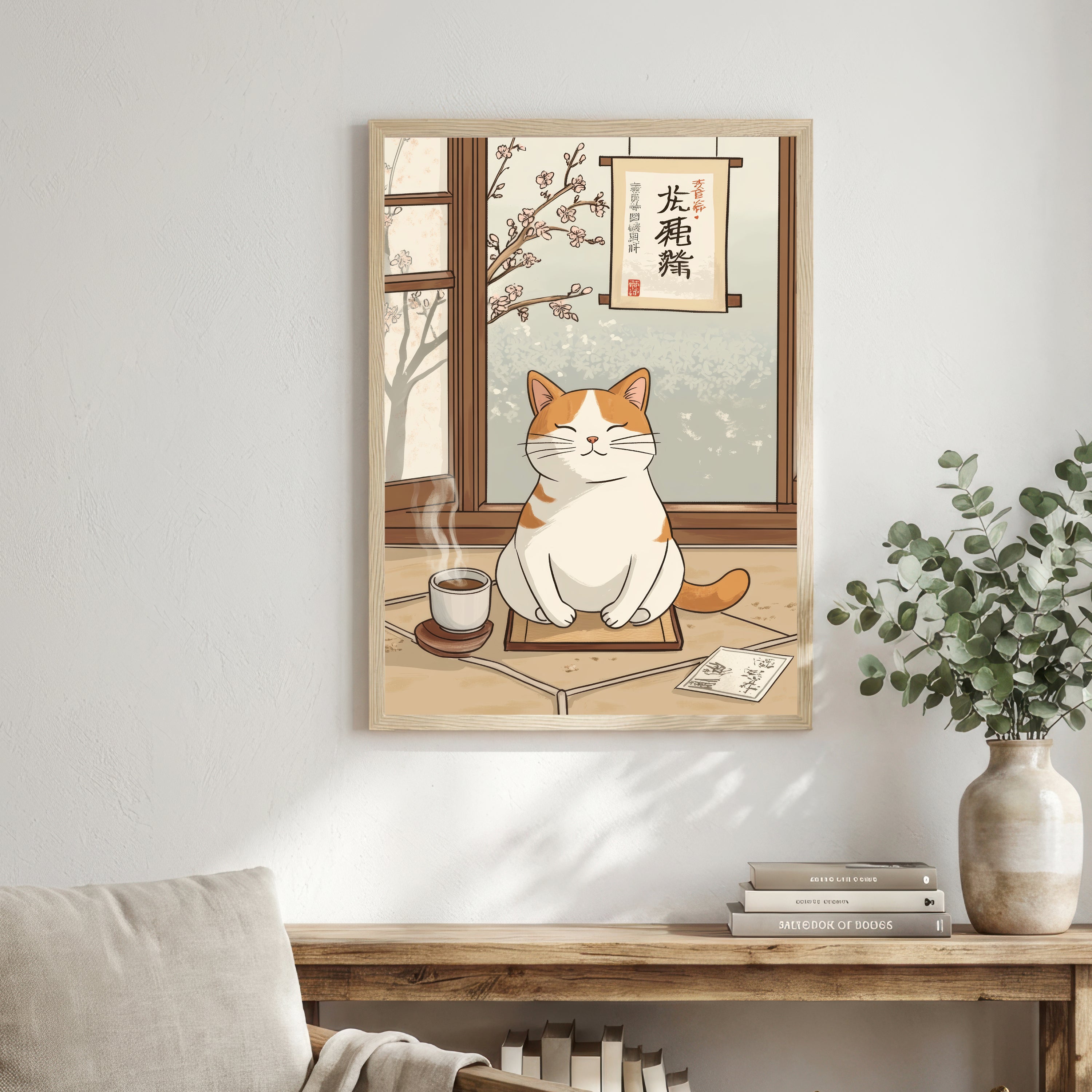 Japanese Cat Tea Room Art Print