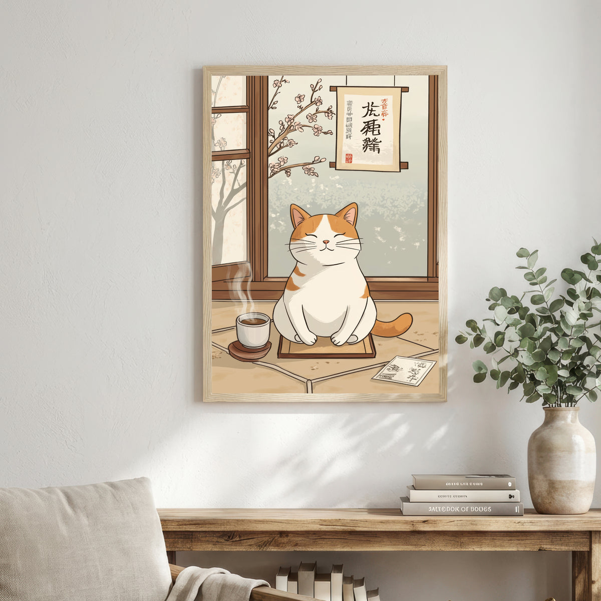 Japanese Cat Tea Room Art Print