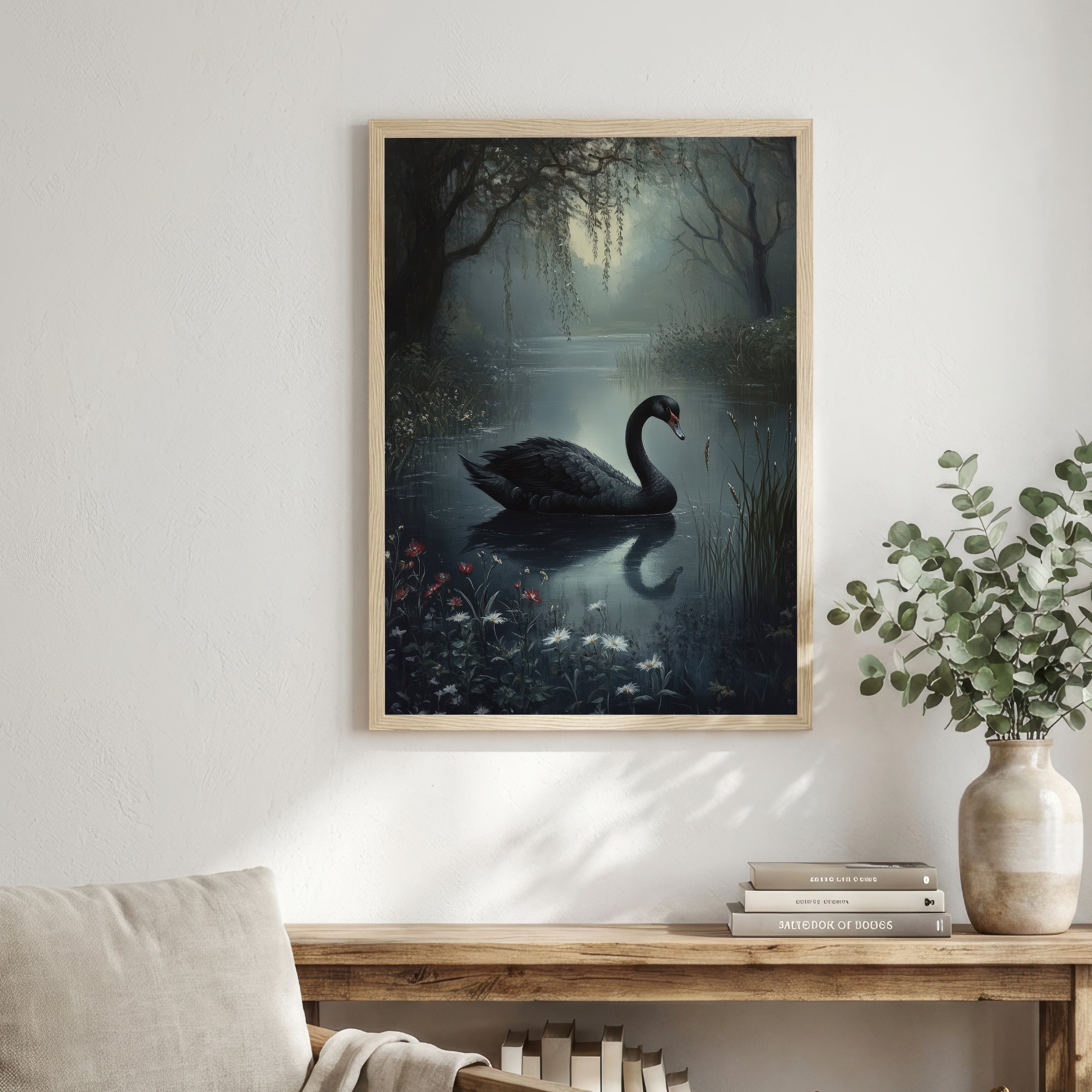 Black Swan Woodland Art Print