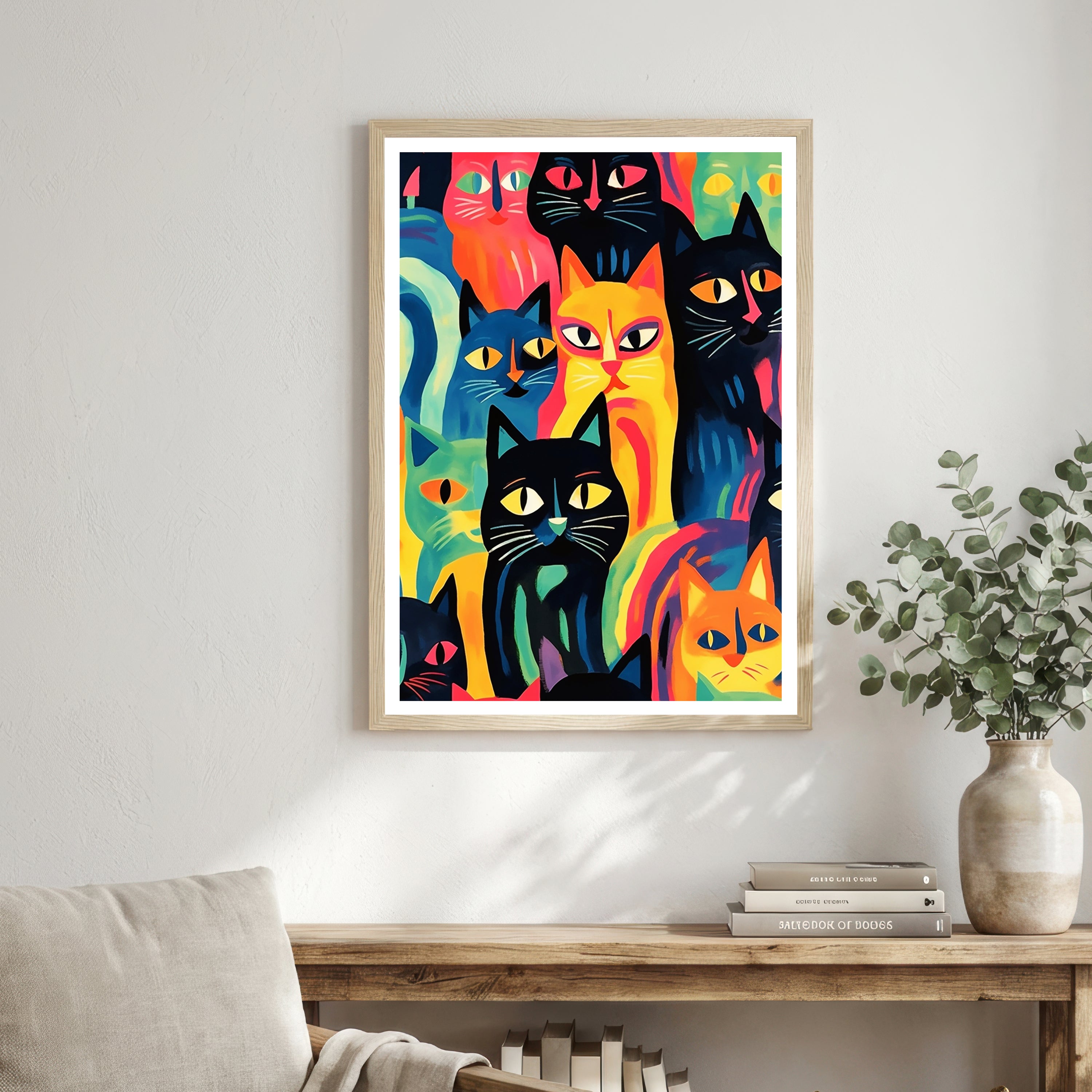 Colorful Cat Crowd Art Print