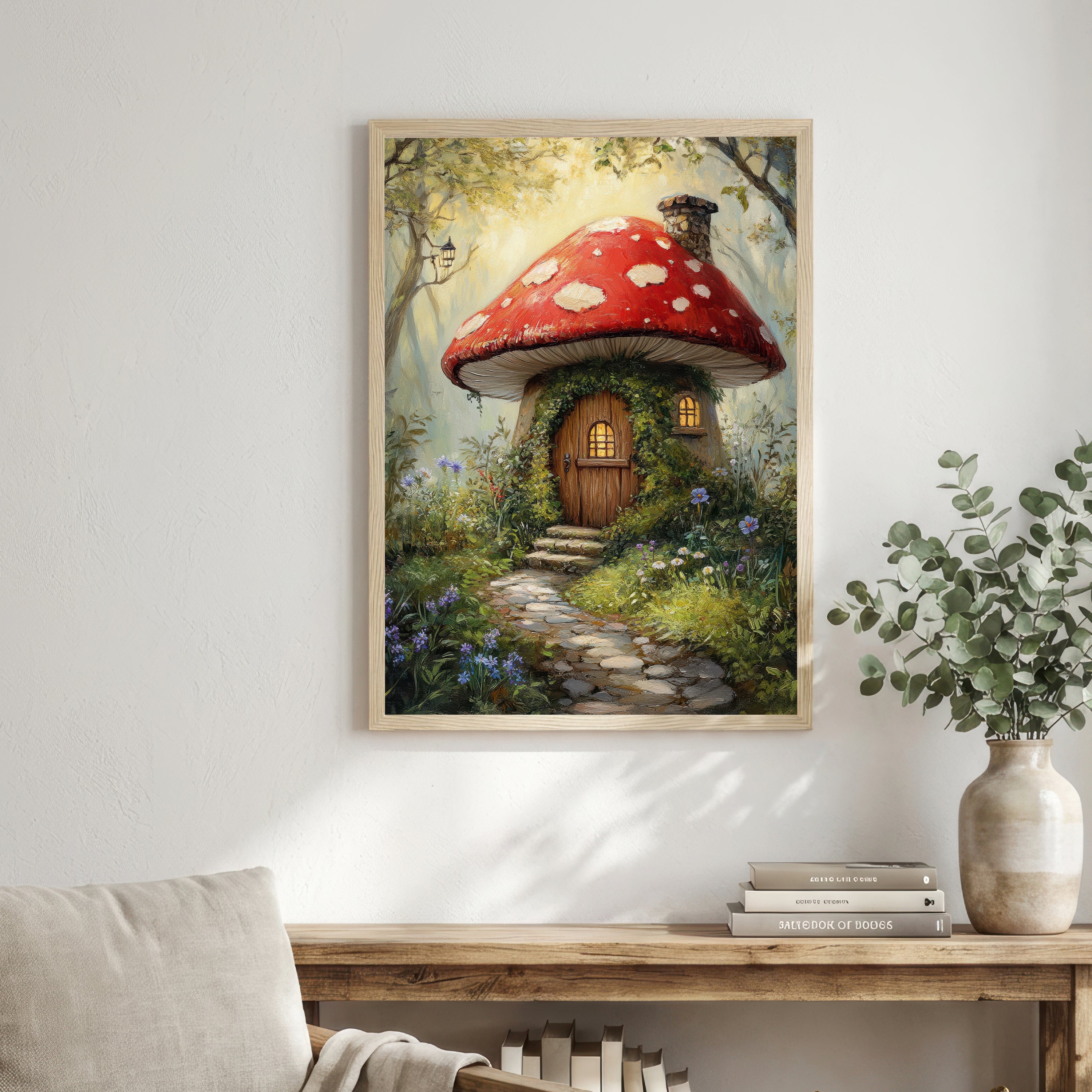 Enchanted Mushroom Cottage Art Print