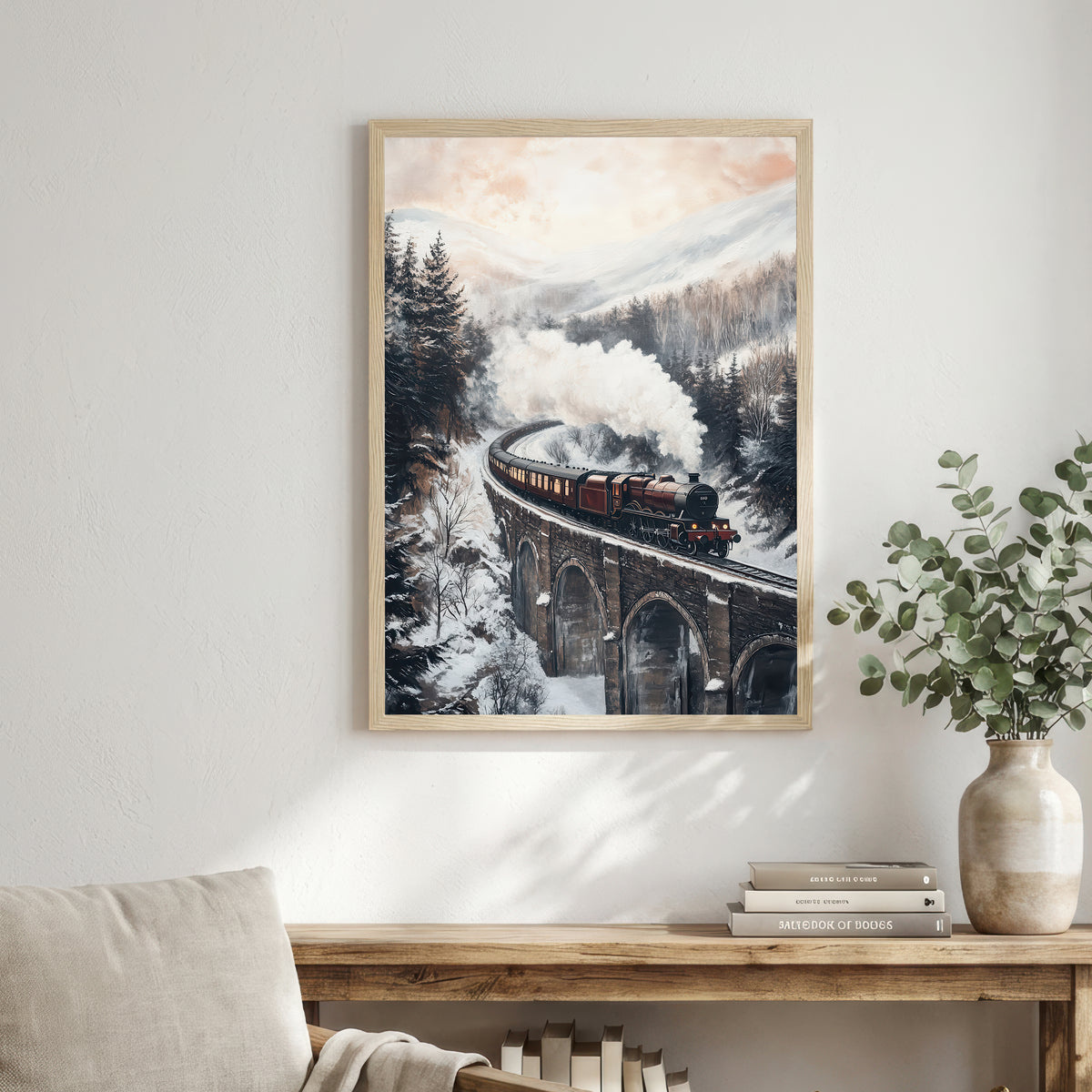 Snowy Mountain Steam Train Art Print