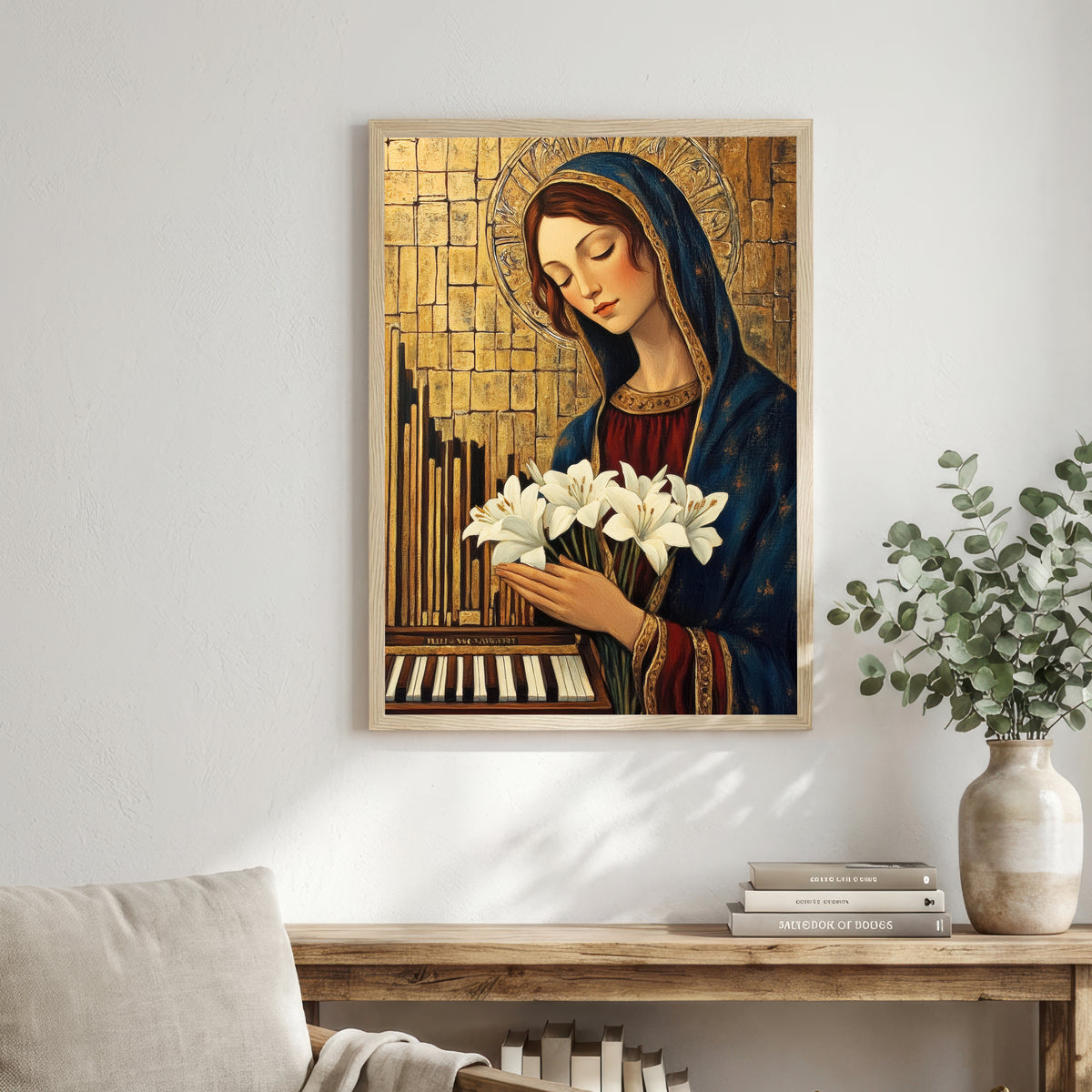Blue Veiled Woman and Lilies Art Print