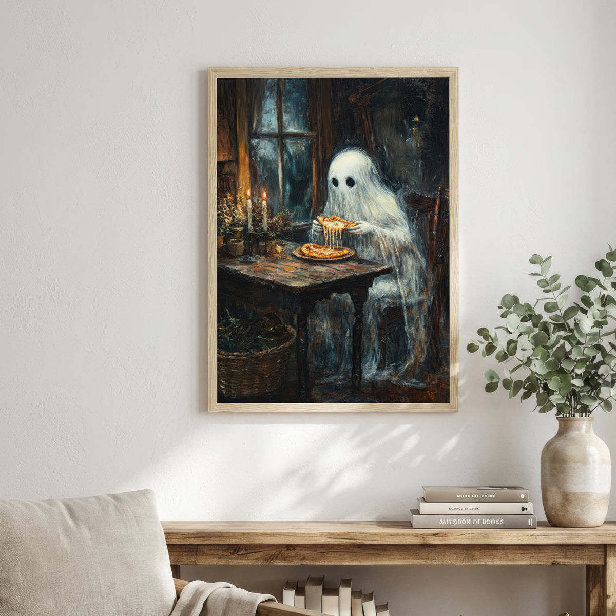 Ghost Eating Pizza Art Print