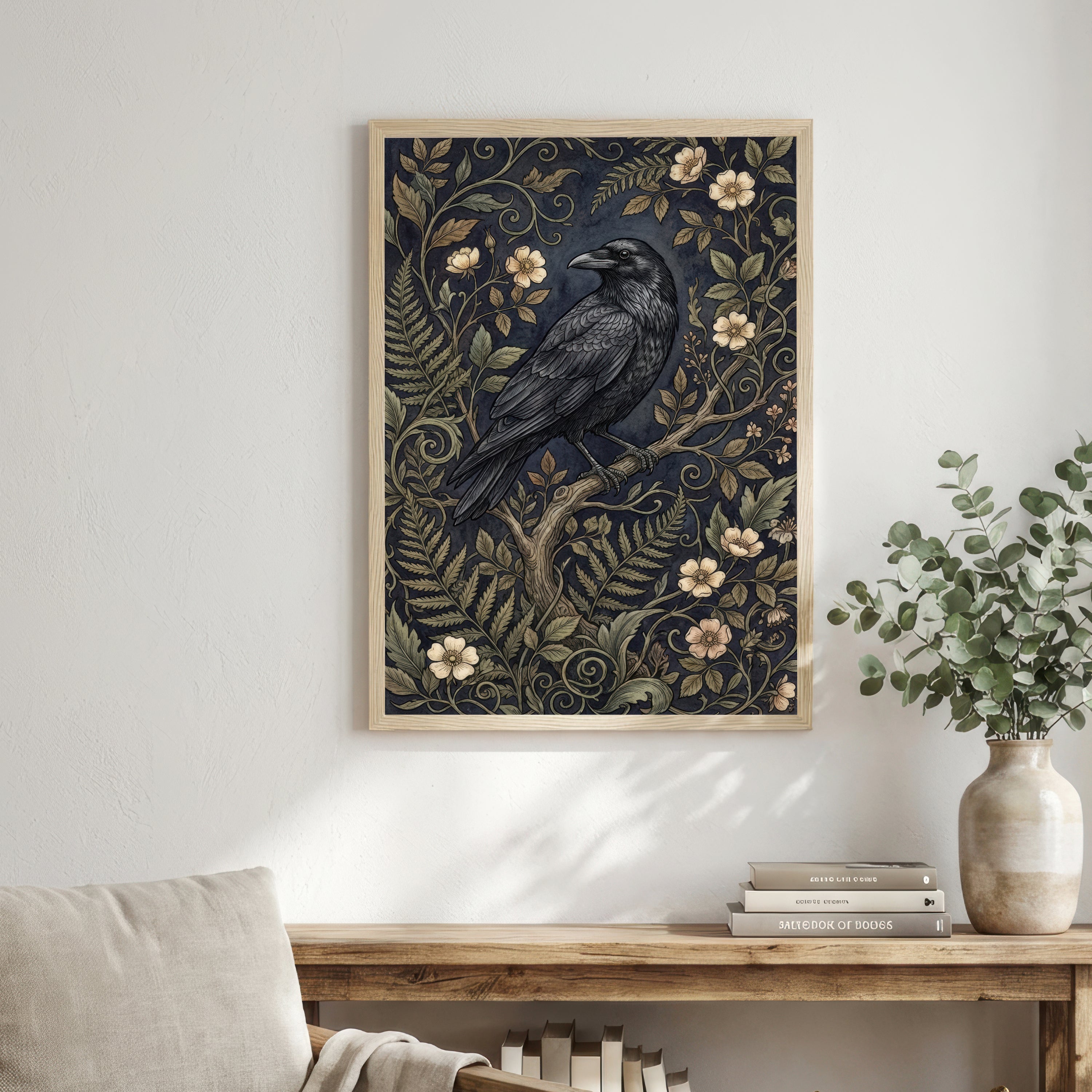 Vintage Raven Botanical Art Print