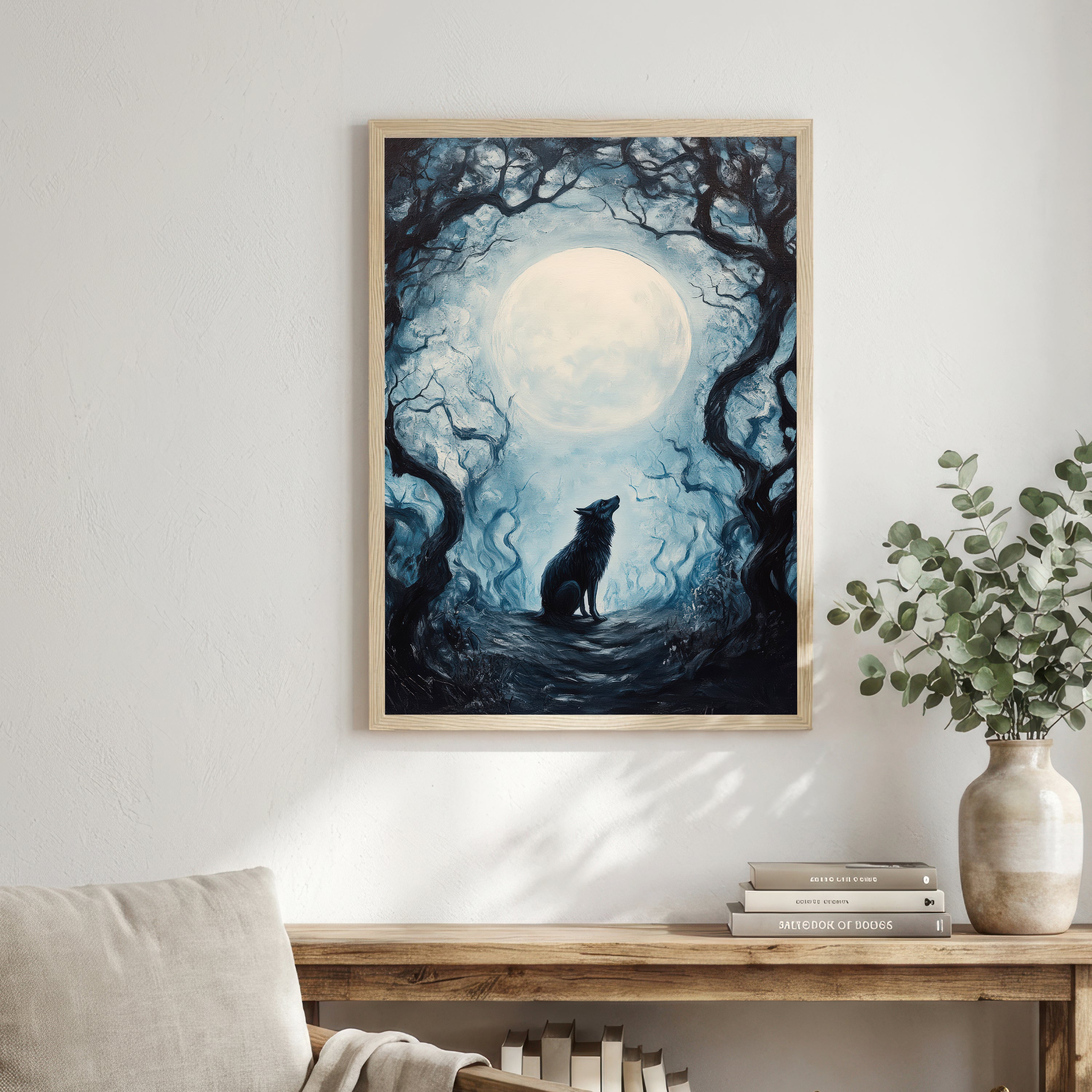 Moonlit Wolf Forest Art Print