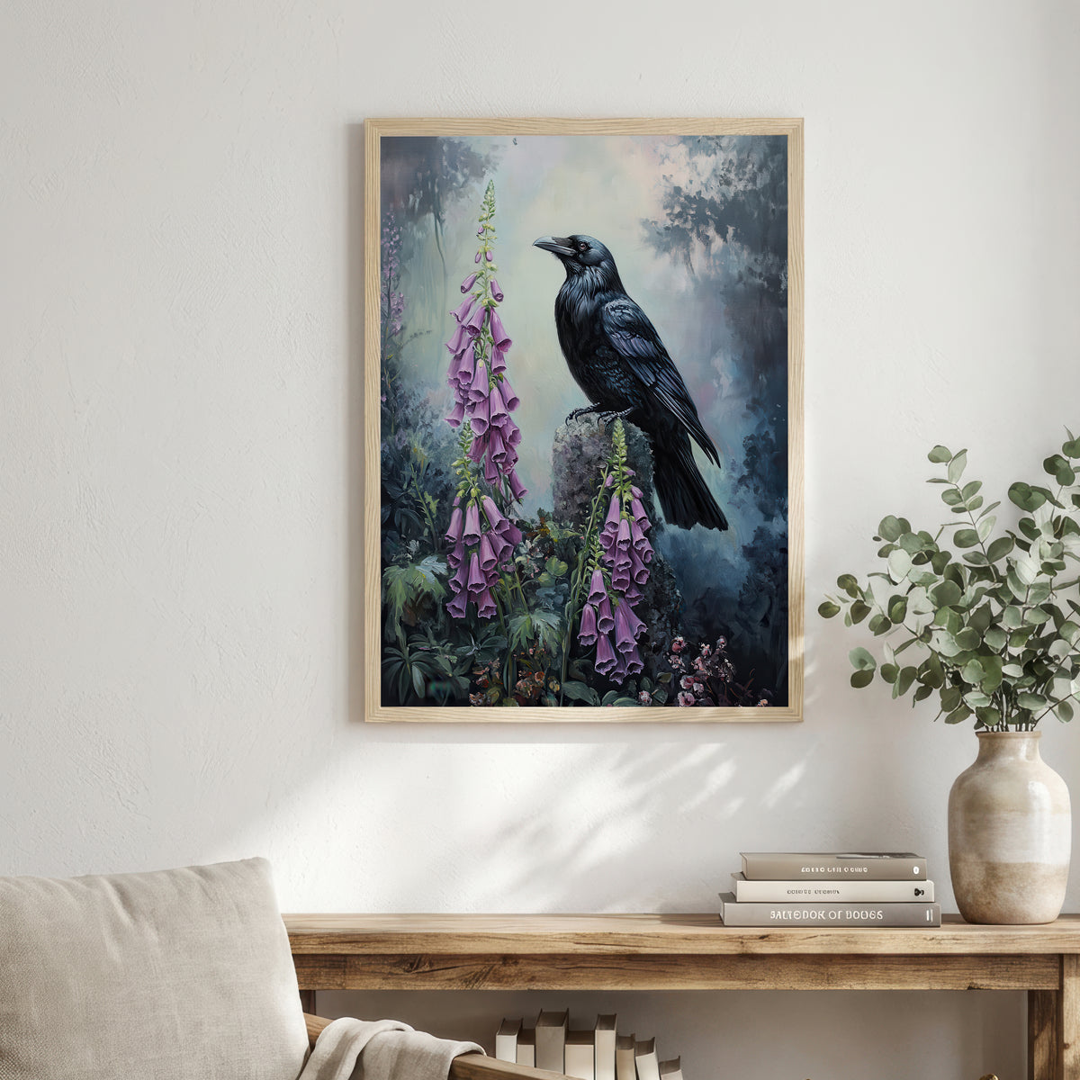 Raven and Foxgloves Botanical Art Print