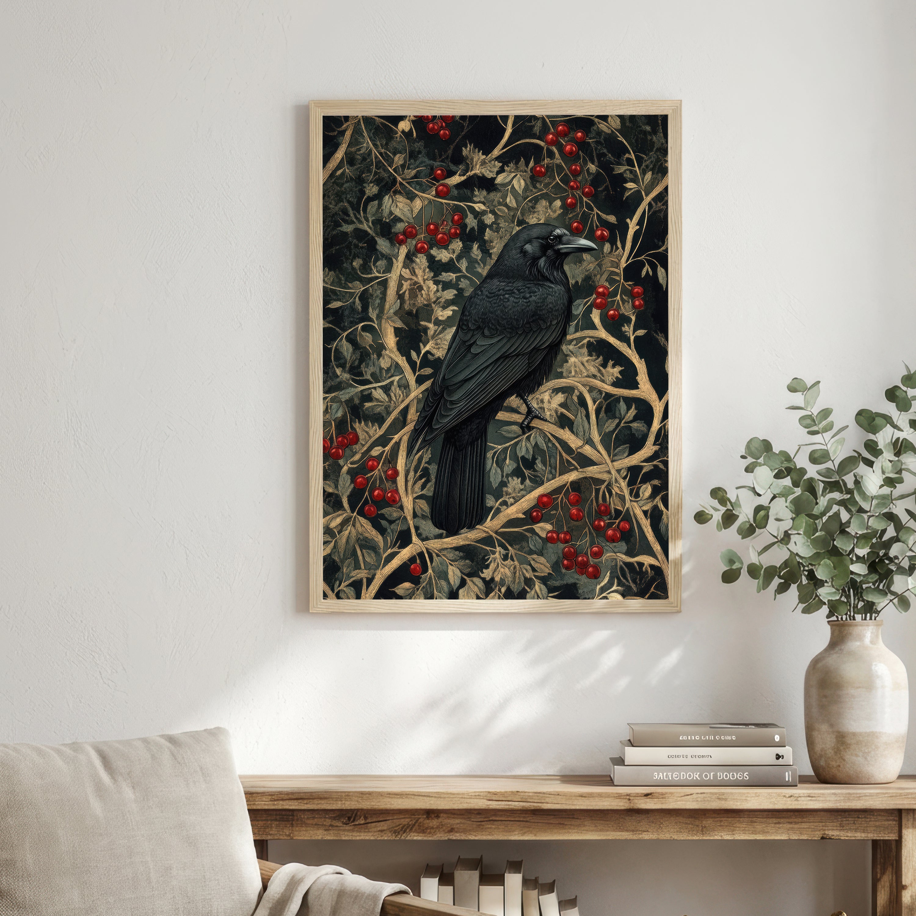 Vintage Crow Botanical Art Print
