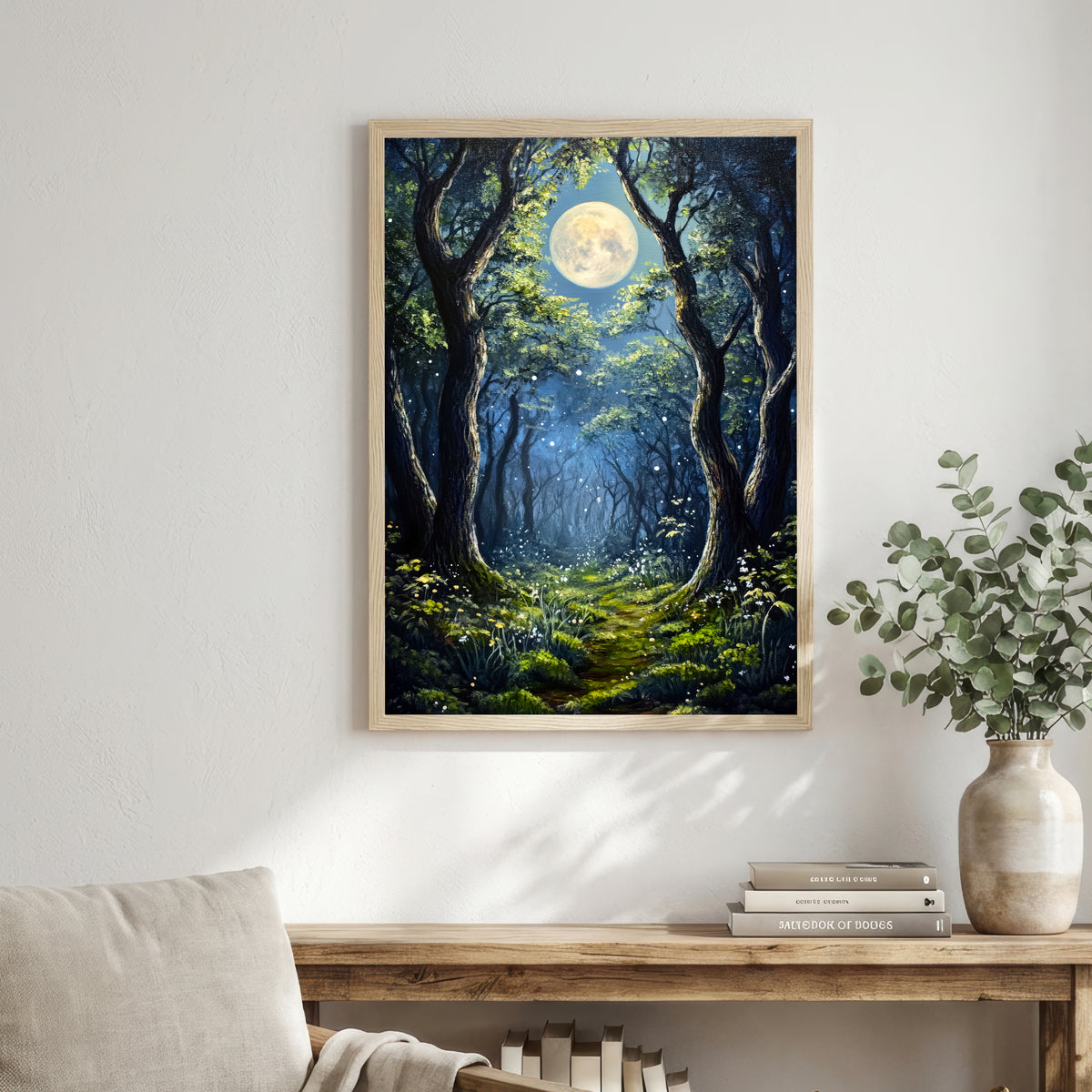 Moonlit Woodland Forest Art Print