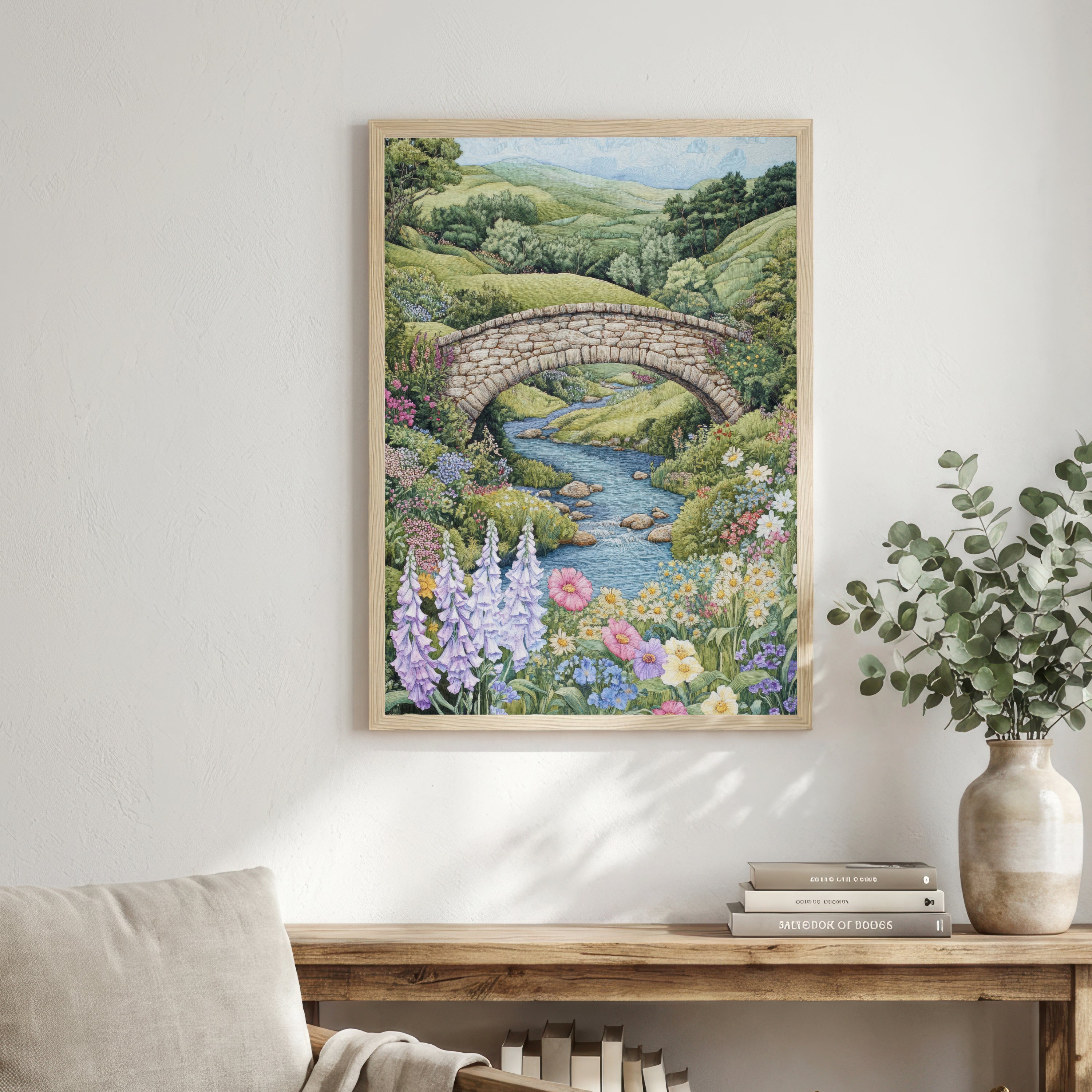 Wildflower Stone Bridge Art Print