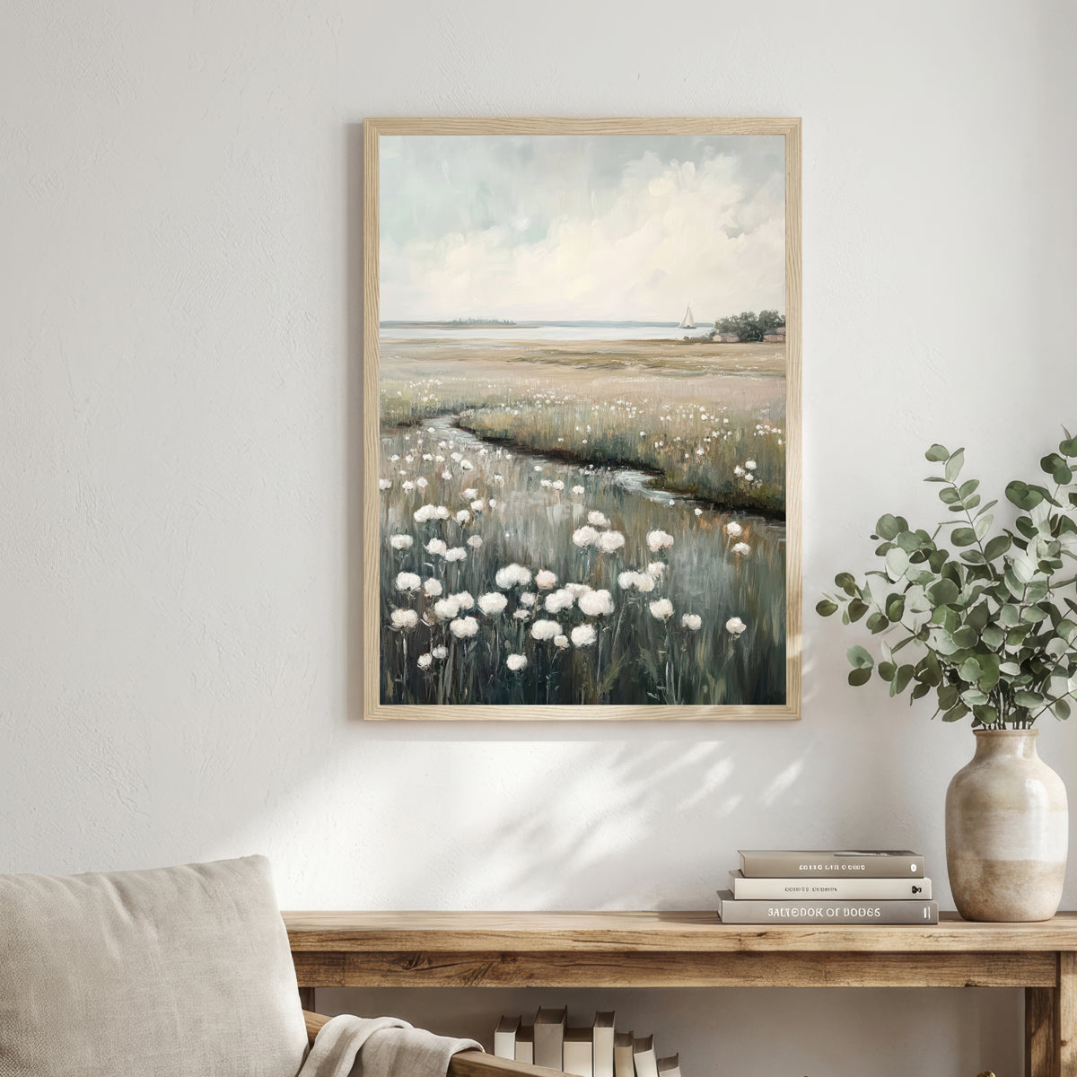 Coastal Meadow Sailboat Art Print