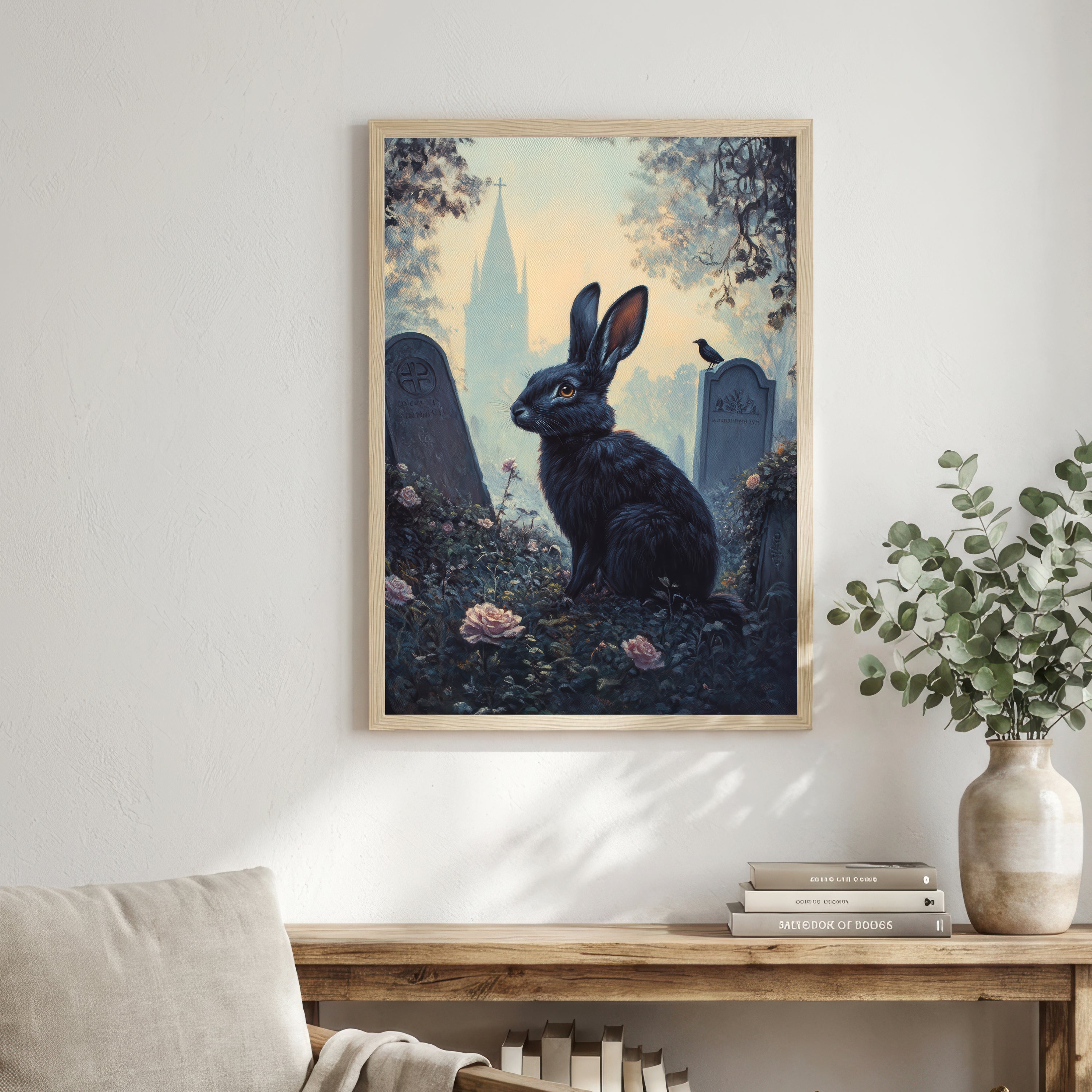 Gothic Black Rabbit Graveyard Art Print