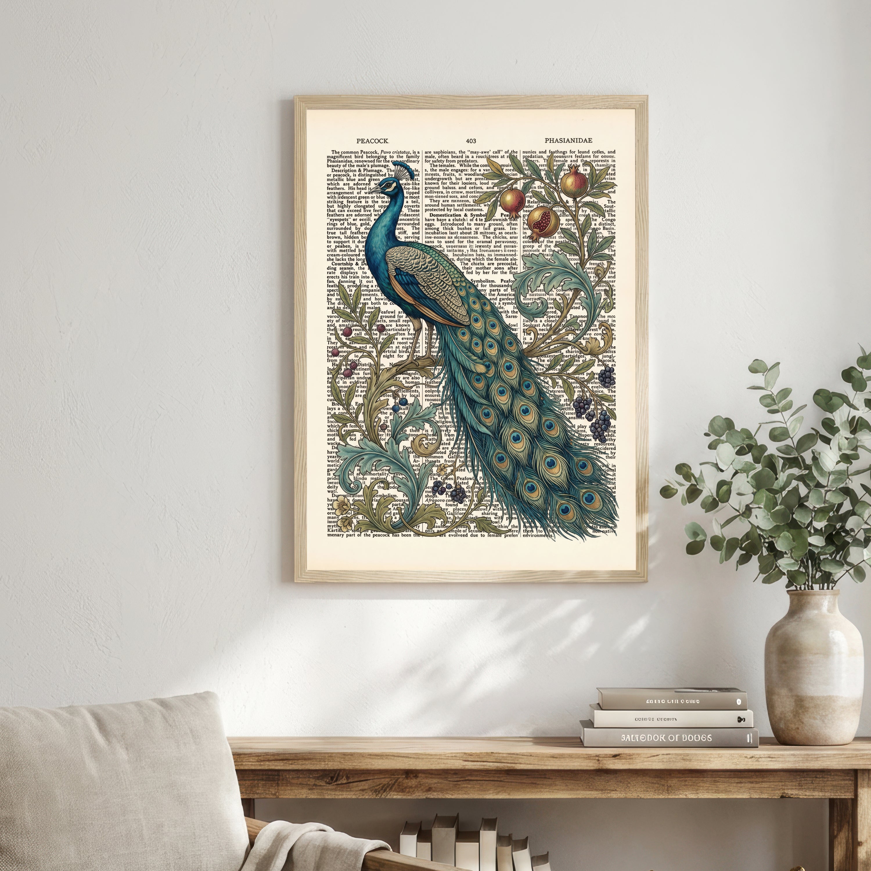 Vintage Peacock Botanical Art Print