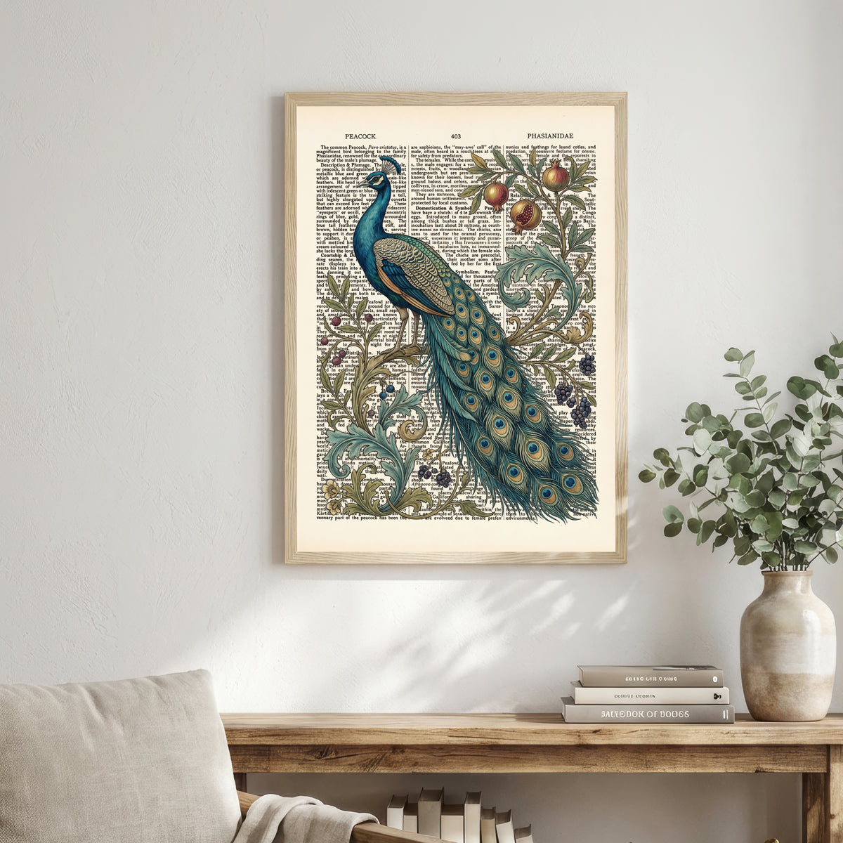 Vintage Peacock Botanical Art Print