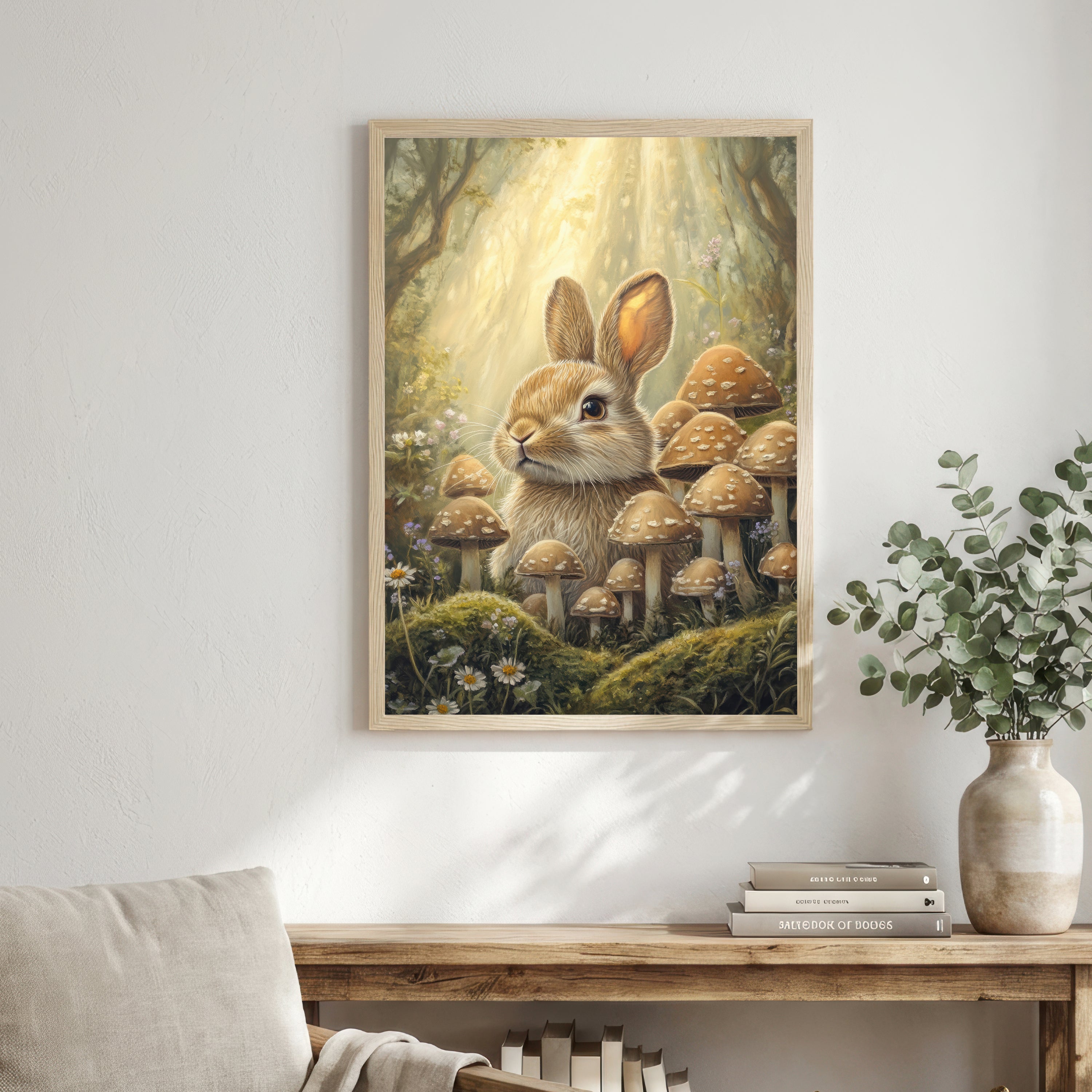 Woodland Rabbit Mushroom Art Print