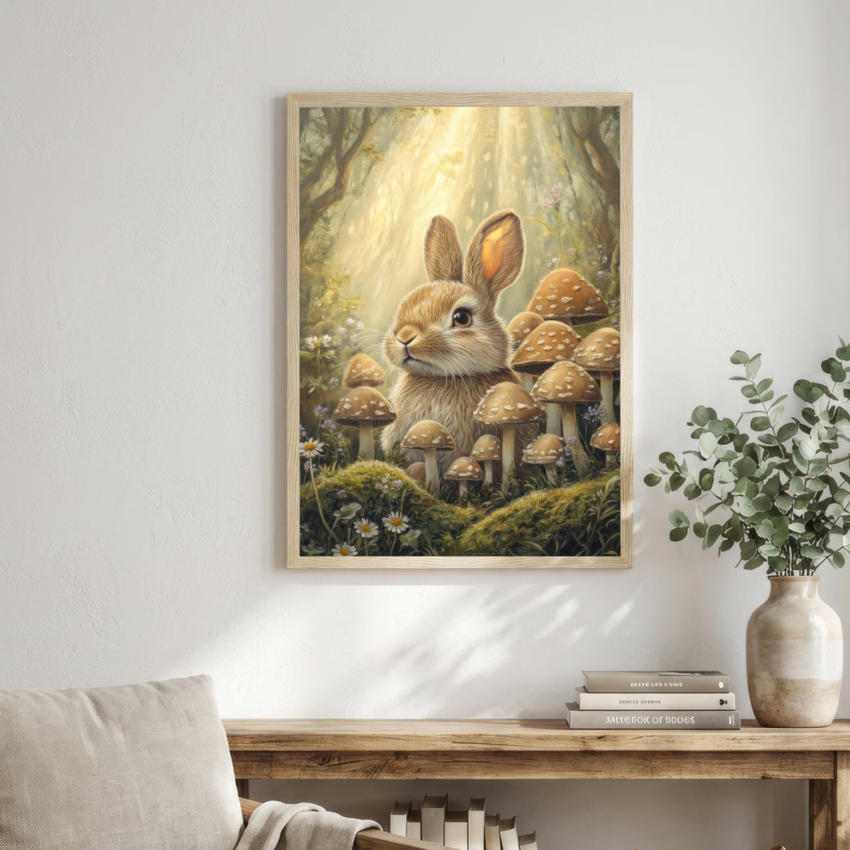 Woodland Rabbit Mushroom Art Print