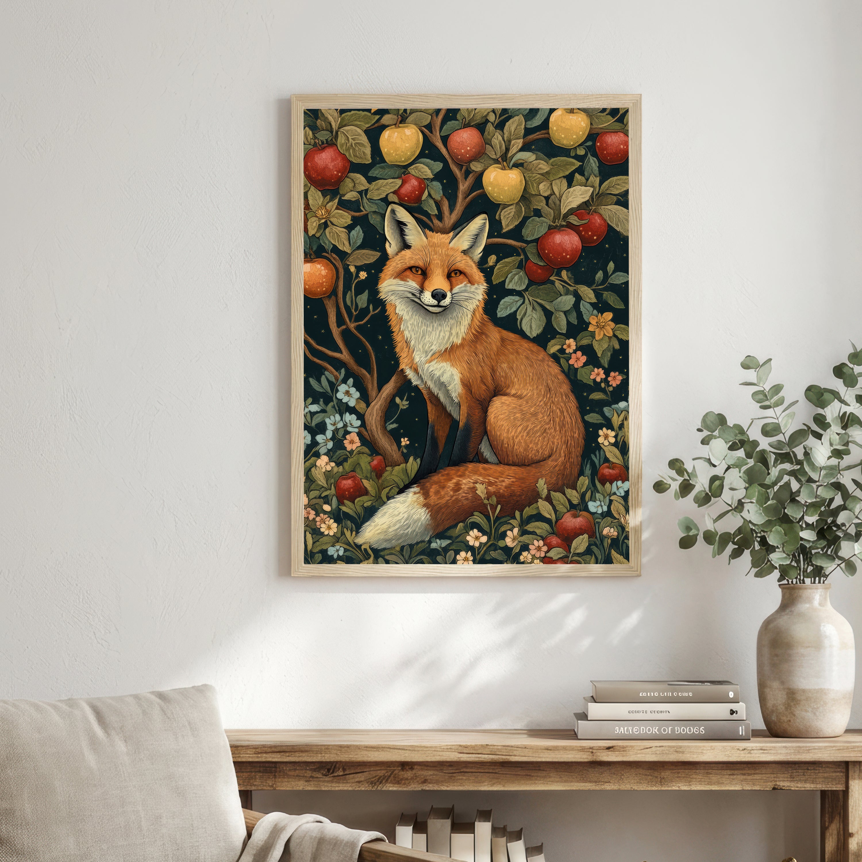 Fox and Apple Orchard Art Print