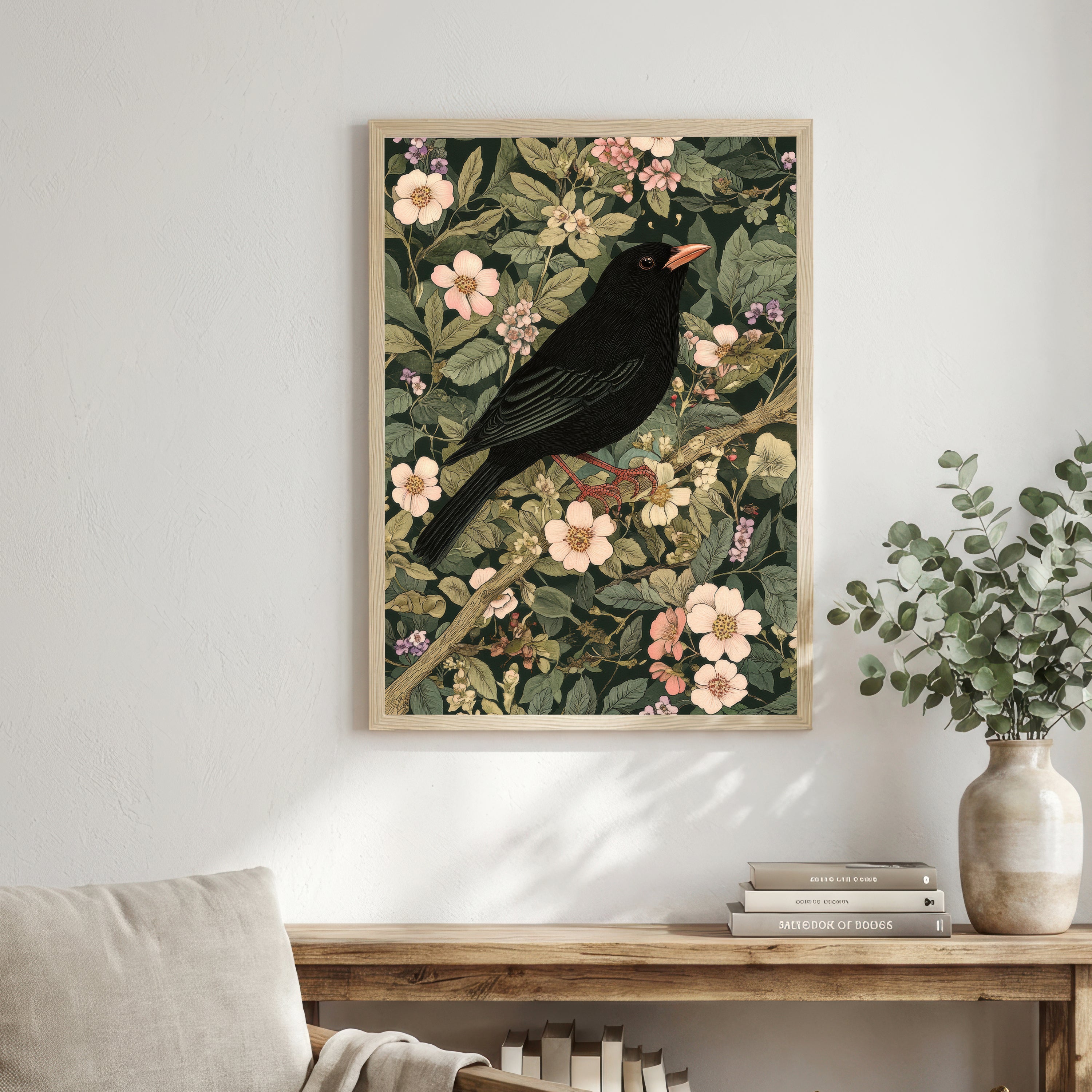 Blackbird Floral Art Print