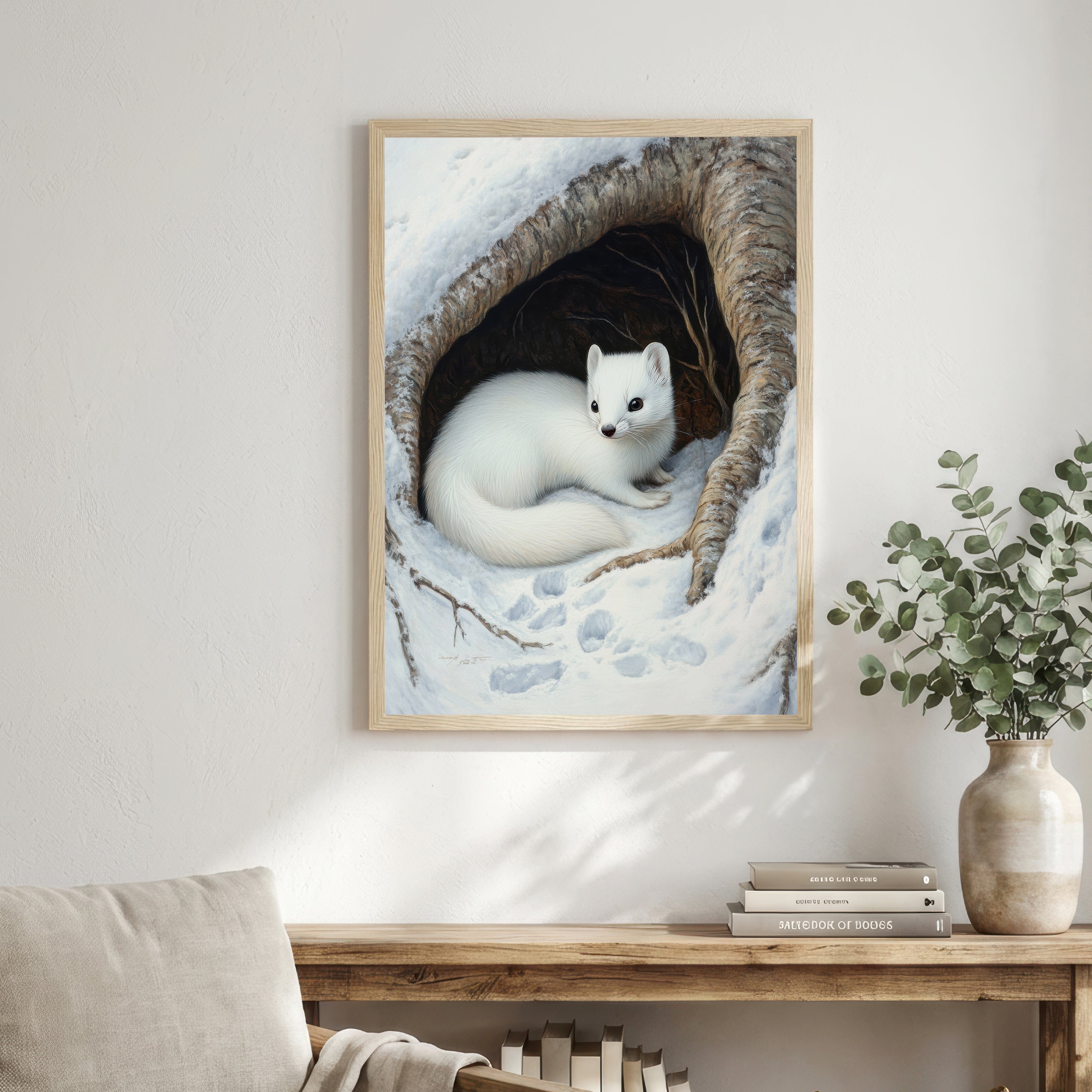 Winter Stoat Wildlife Art Print