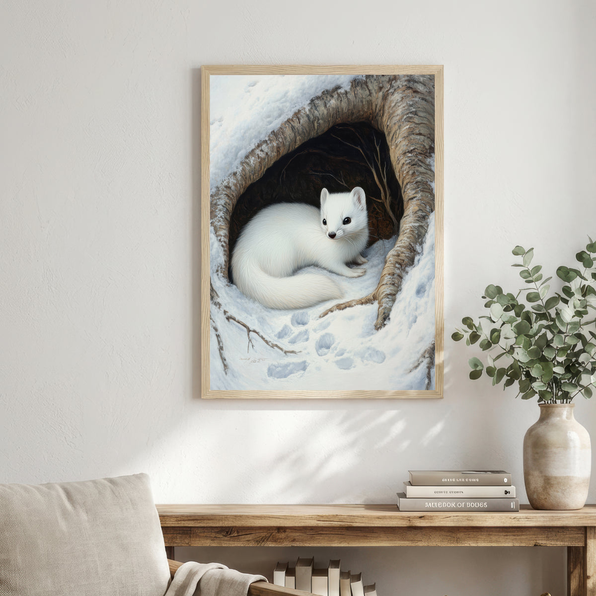 Winter Stoat Wildlife Art Print