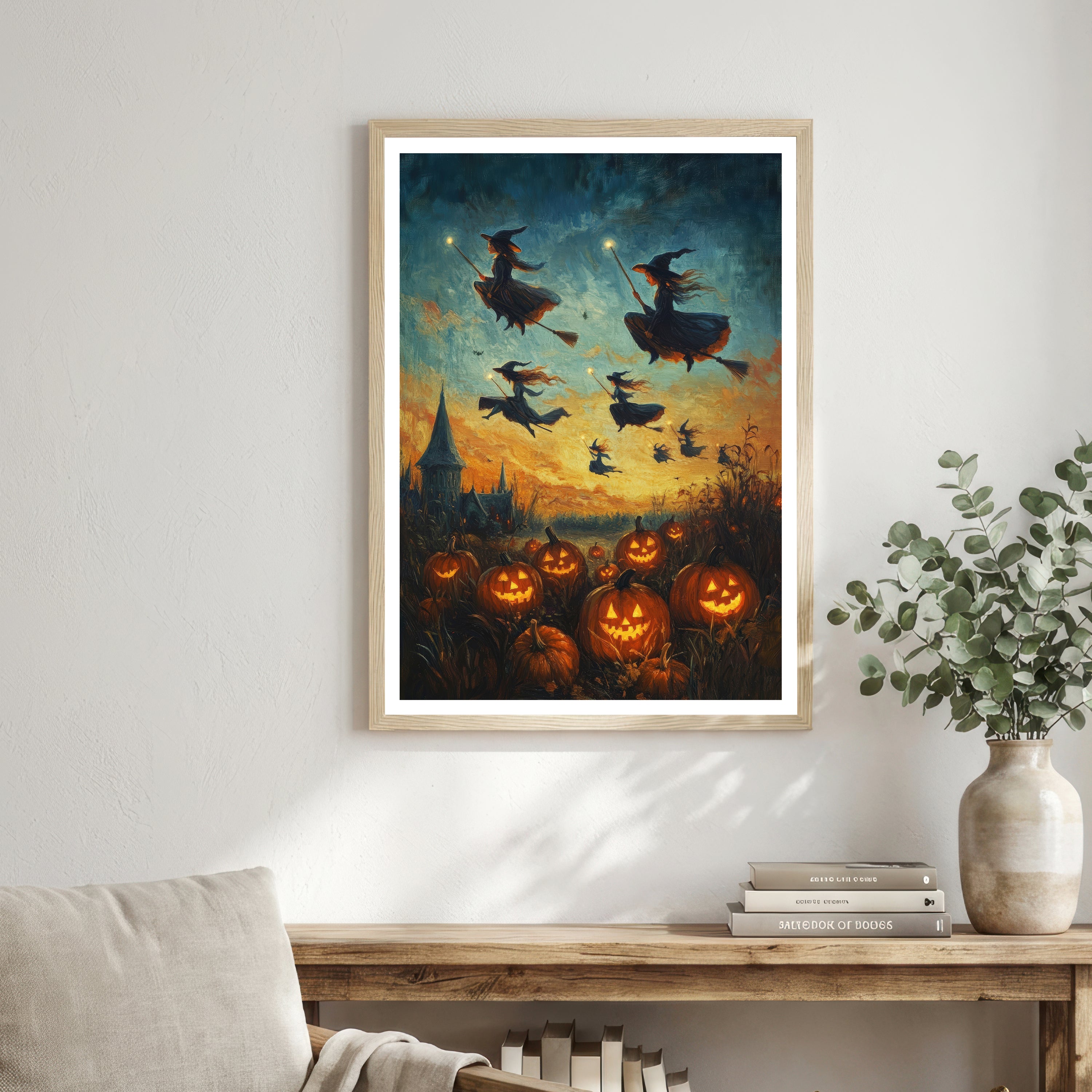 Halloween Witches Flying Art Print