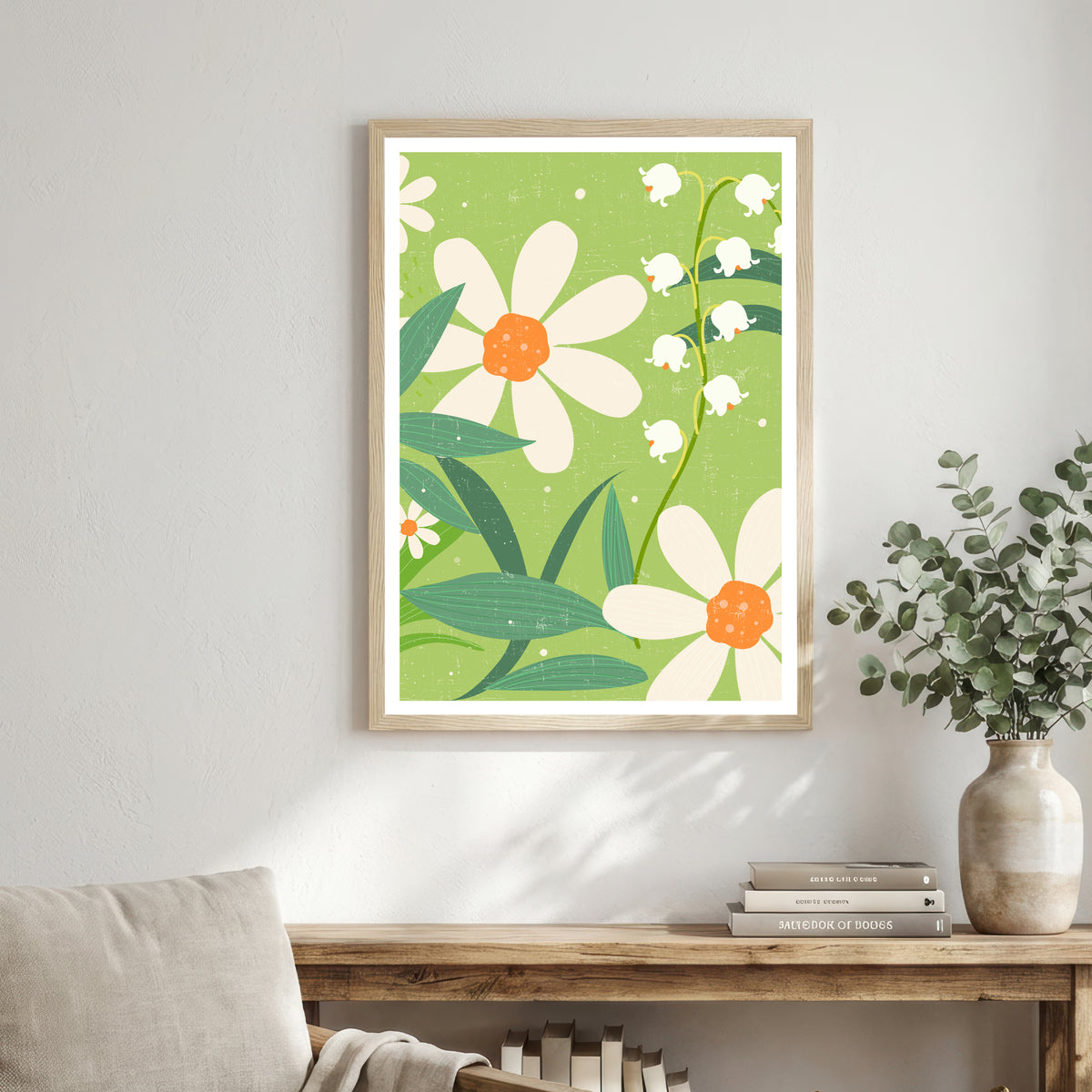 Retro Daisy and Lily of the Valley Art Print