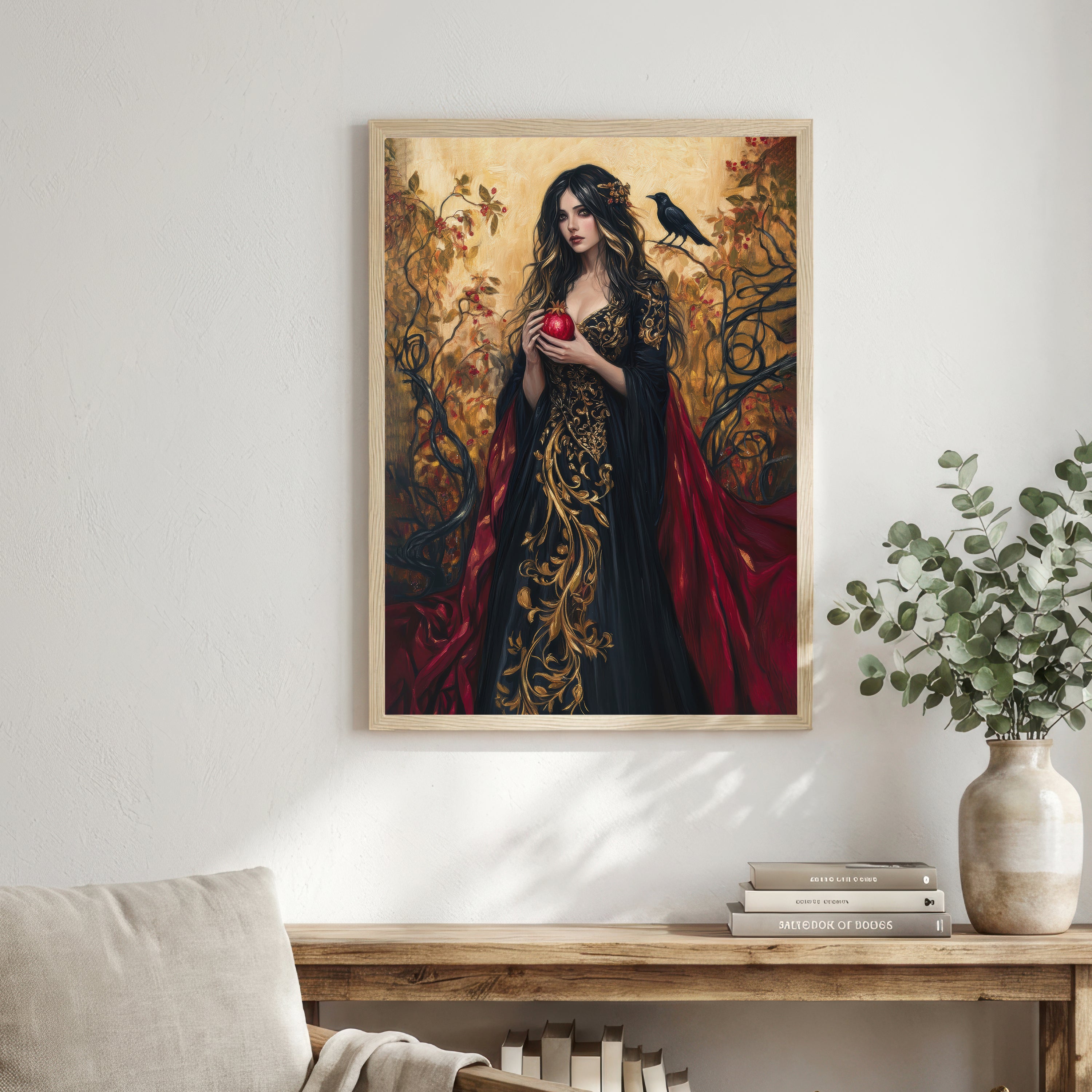 Gothic Woman with Raven Art Print