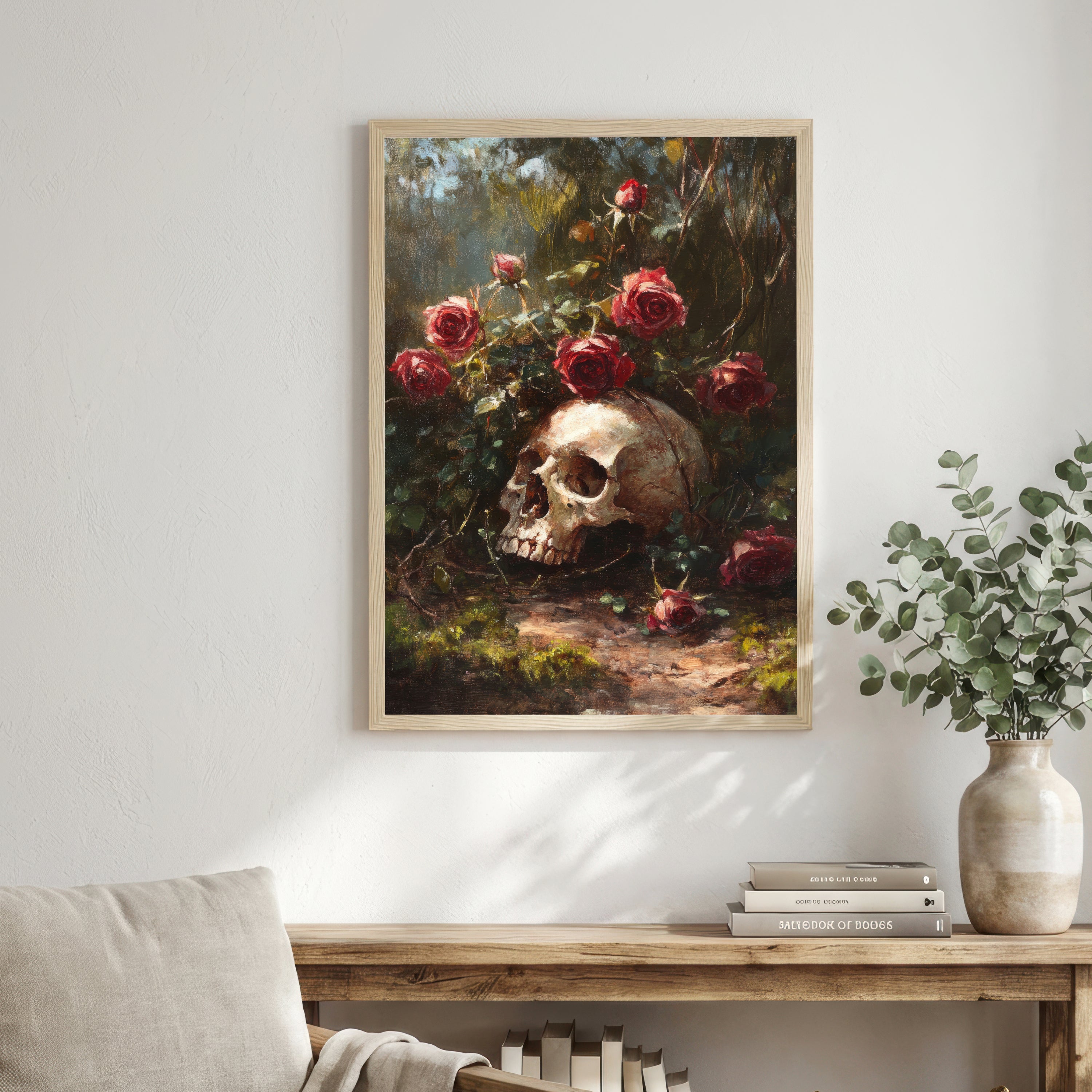 Skull and Roses Dark Art Print