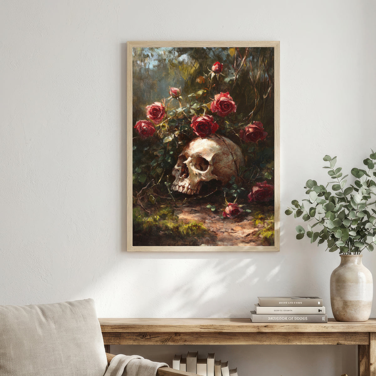 Skull and Roses Dark Art Print