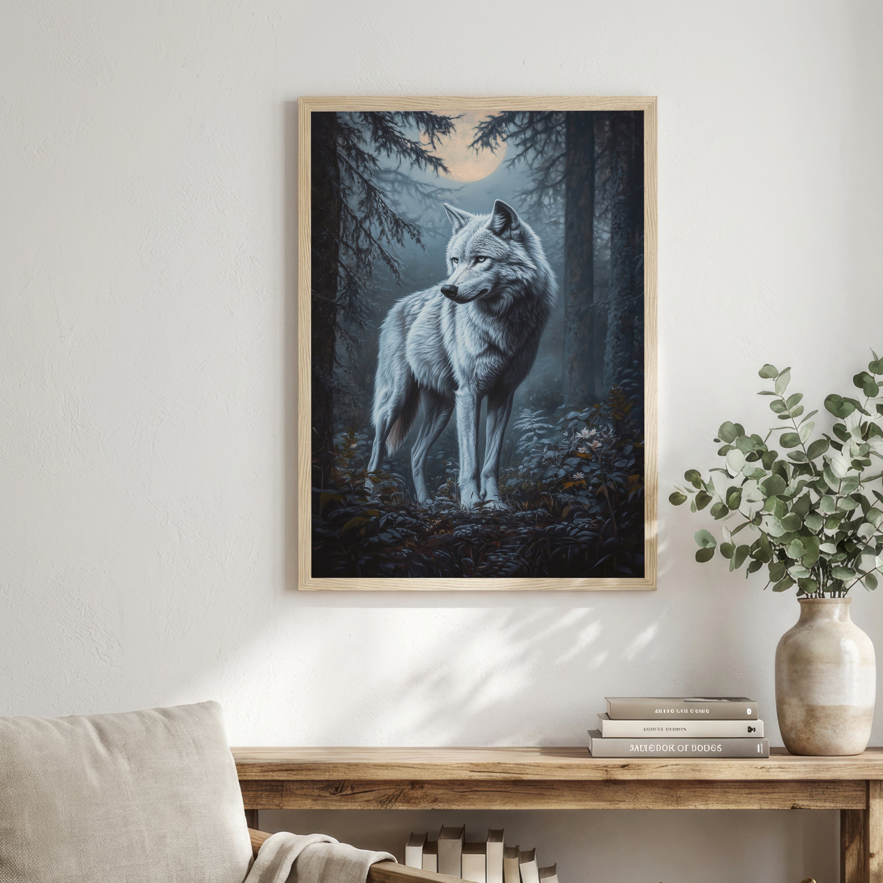 Moonlit Wolf Forest Art Print