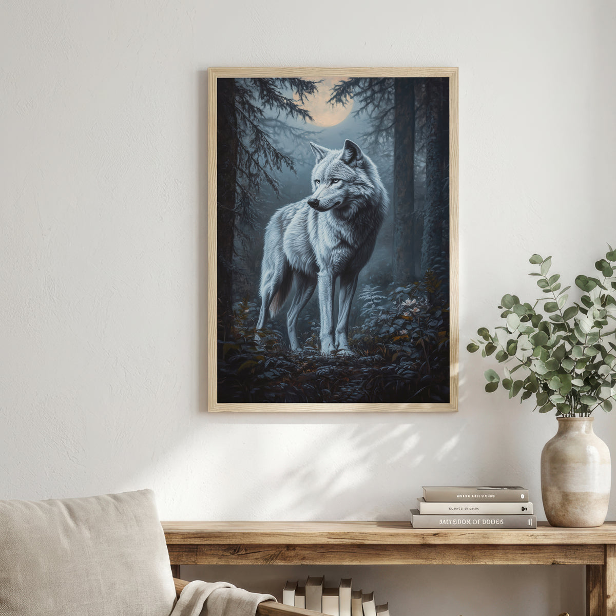 Moonlit Wolf Forest Art Print