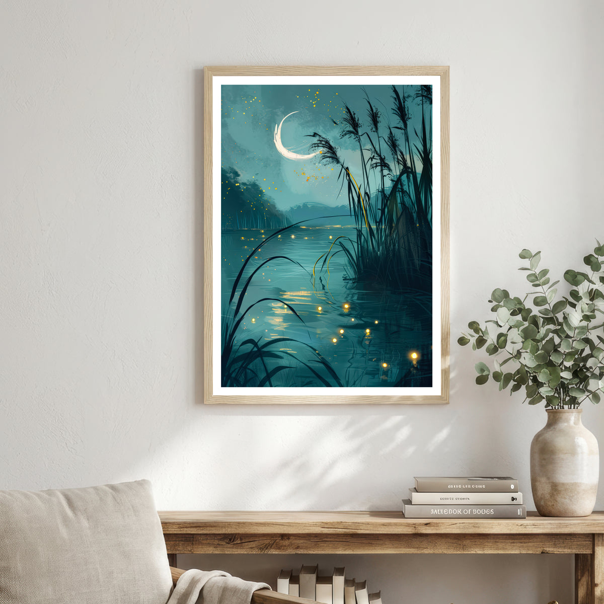 Moonlit Lake Firefly Art Print