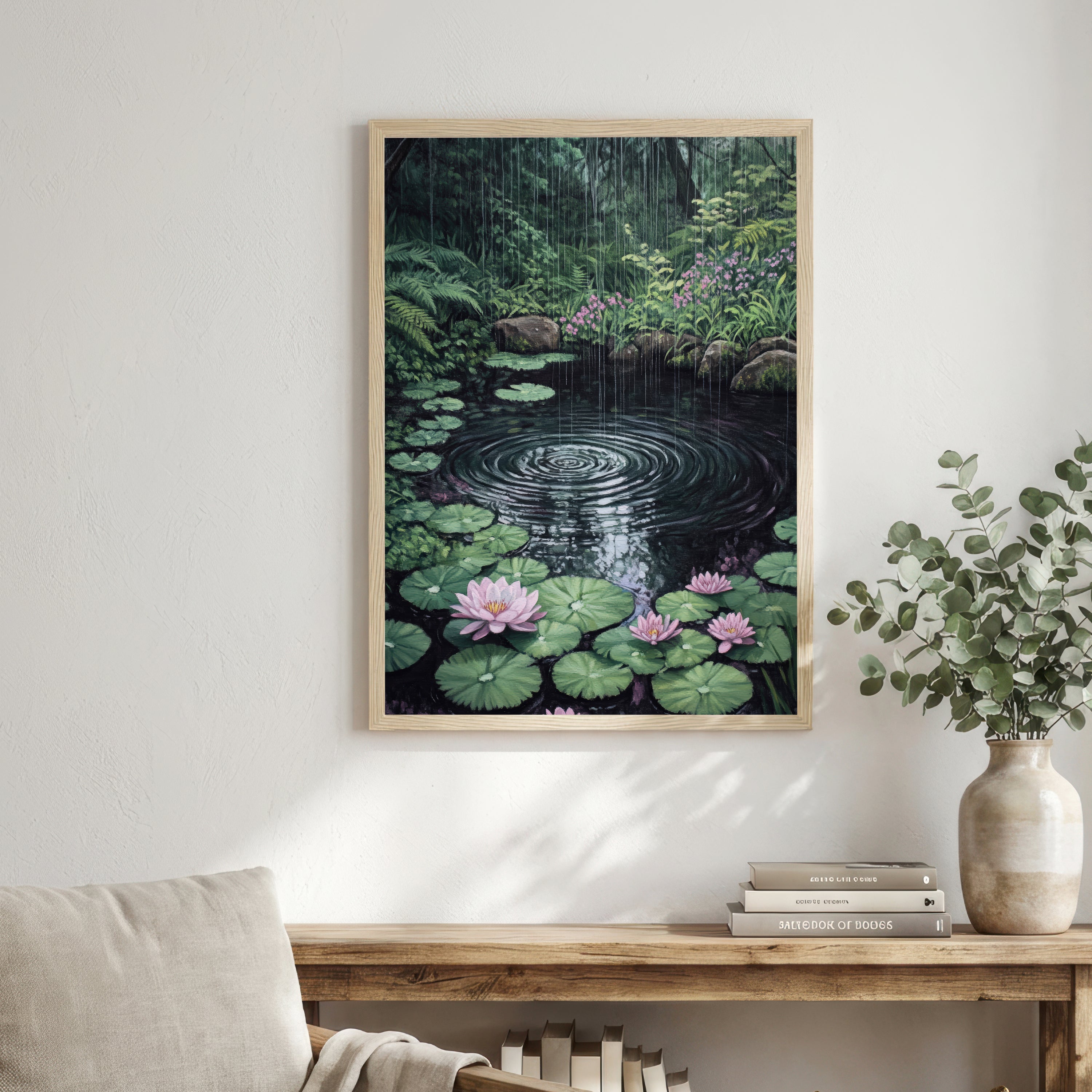 Rainy Water Lily Pond Art Print