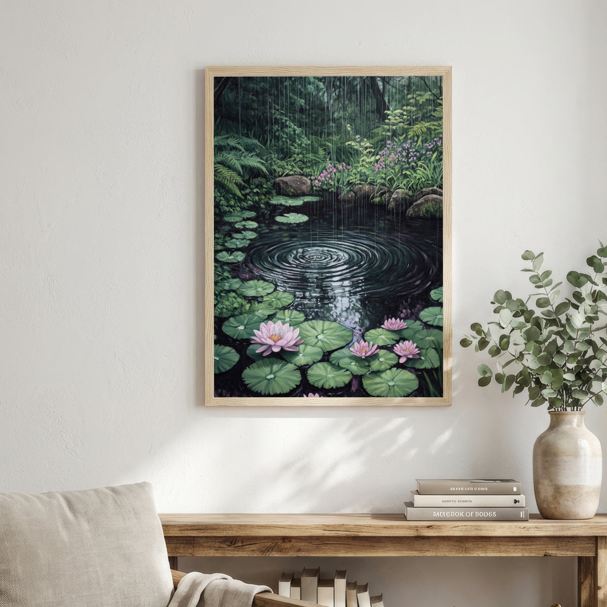 Rainy Water Lily Pond Art Print