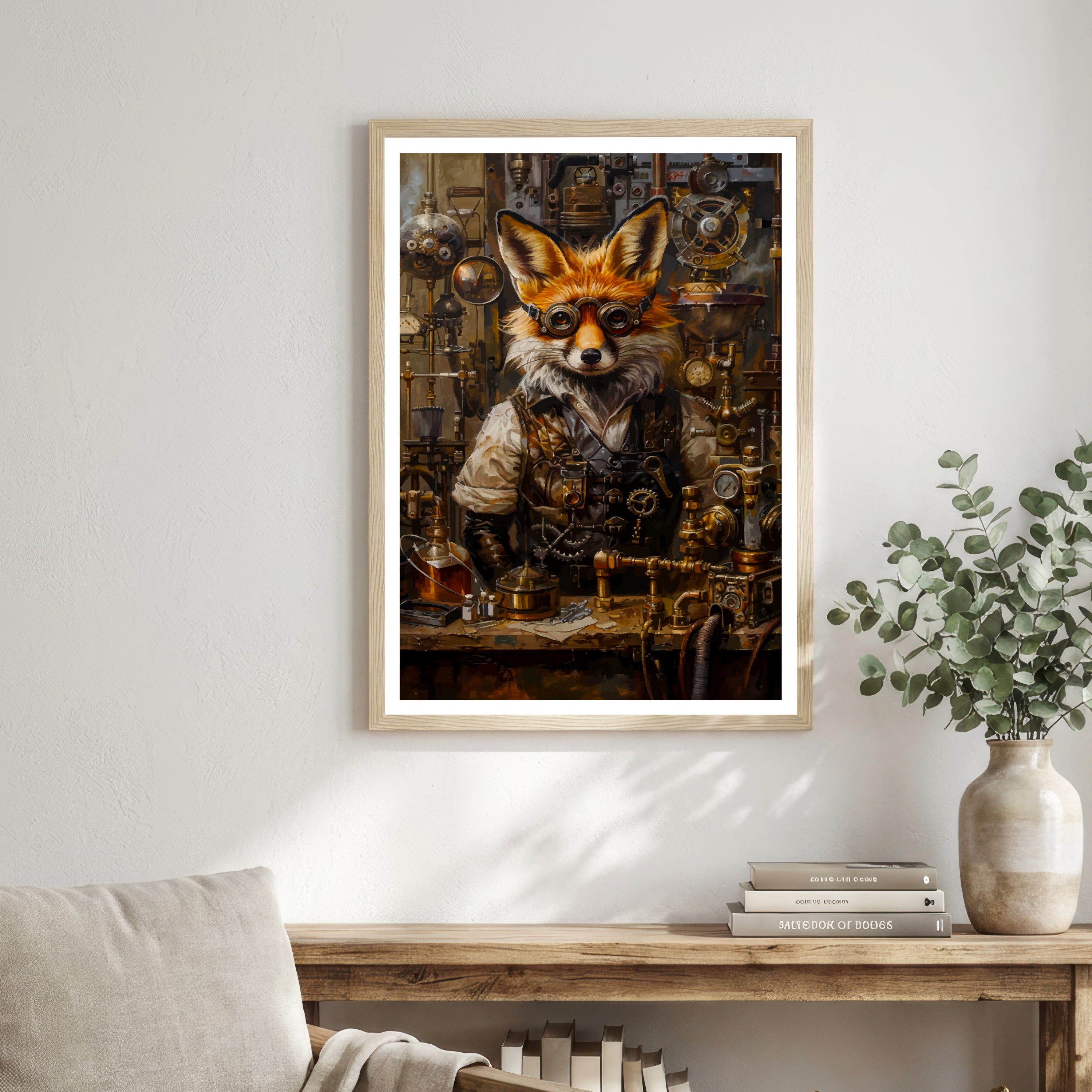 Steampunk Fox Inventor Art Print