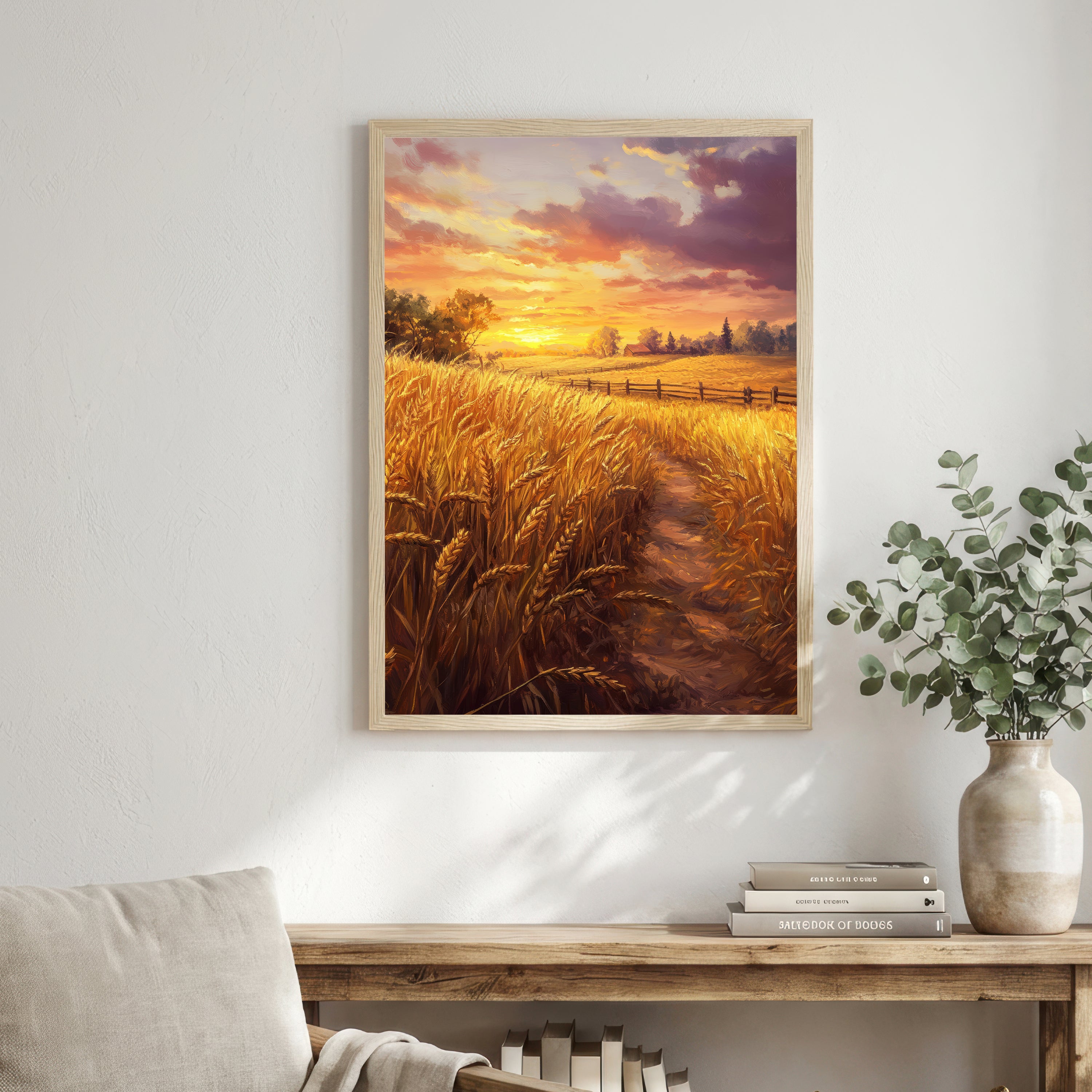 Golden Wheat Field Sunset Art Print