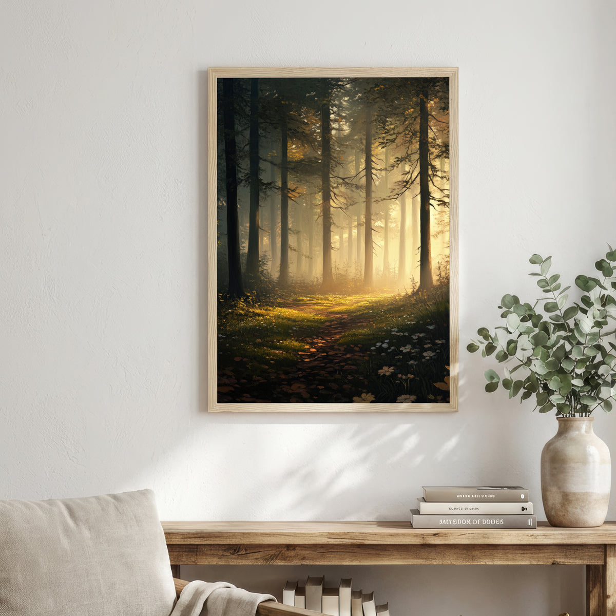 Sunlit Woodland Path Art Print