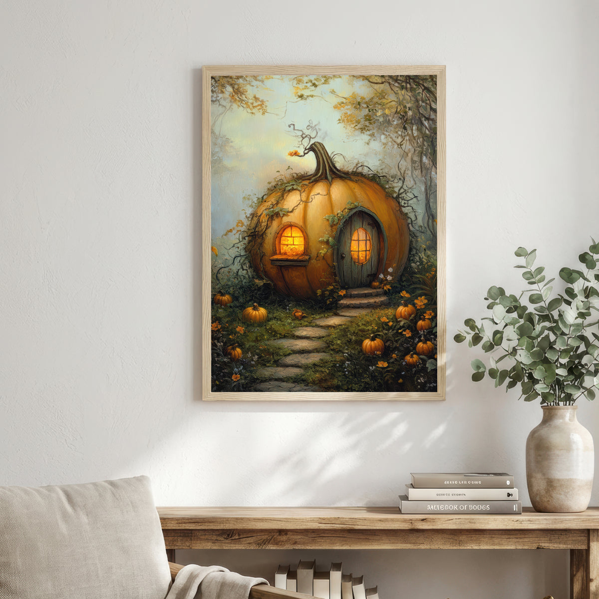 Whimsical Pumpkin Cottage Art Print