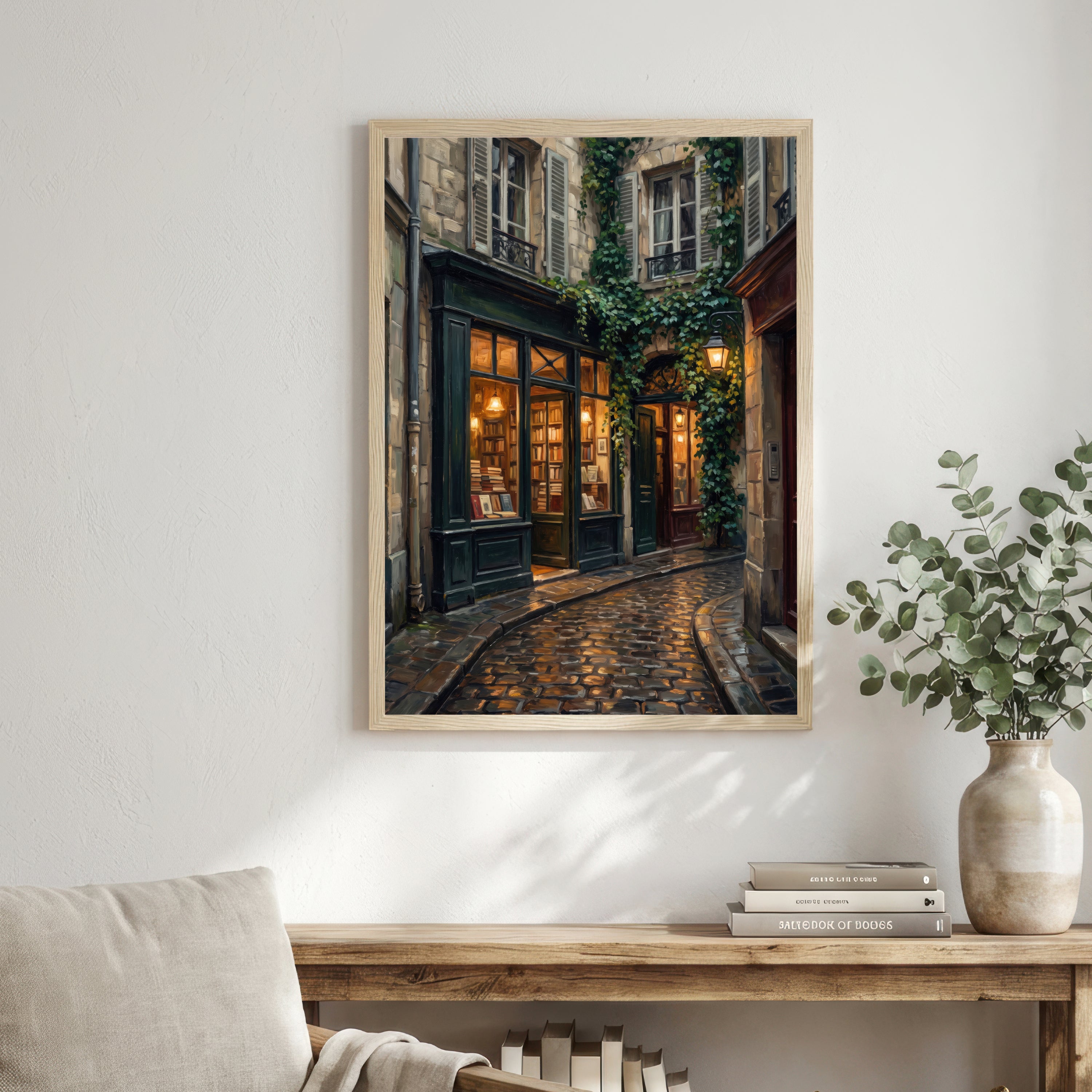Ivy-Covered Bookshop Alley Art Print