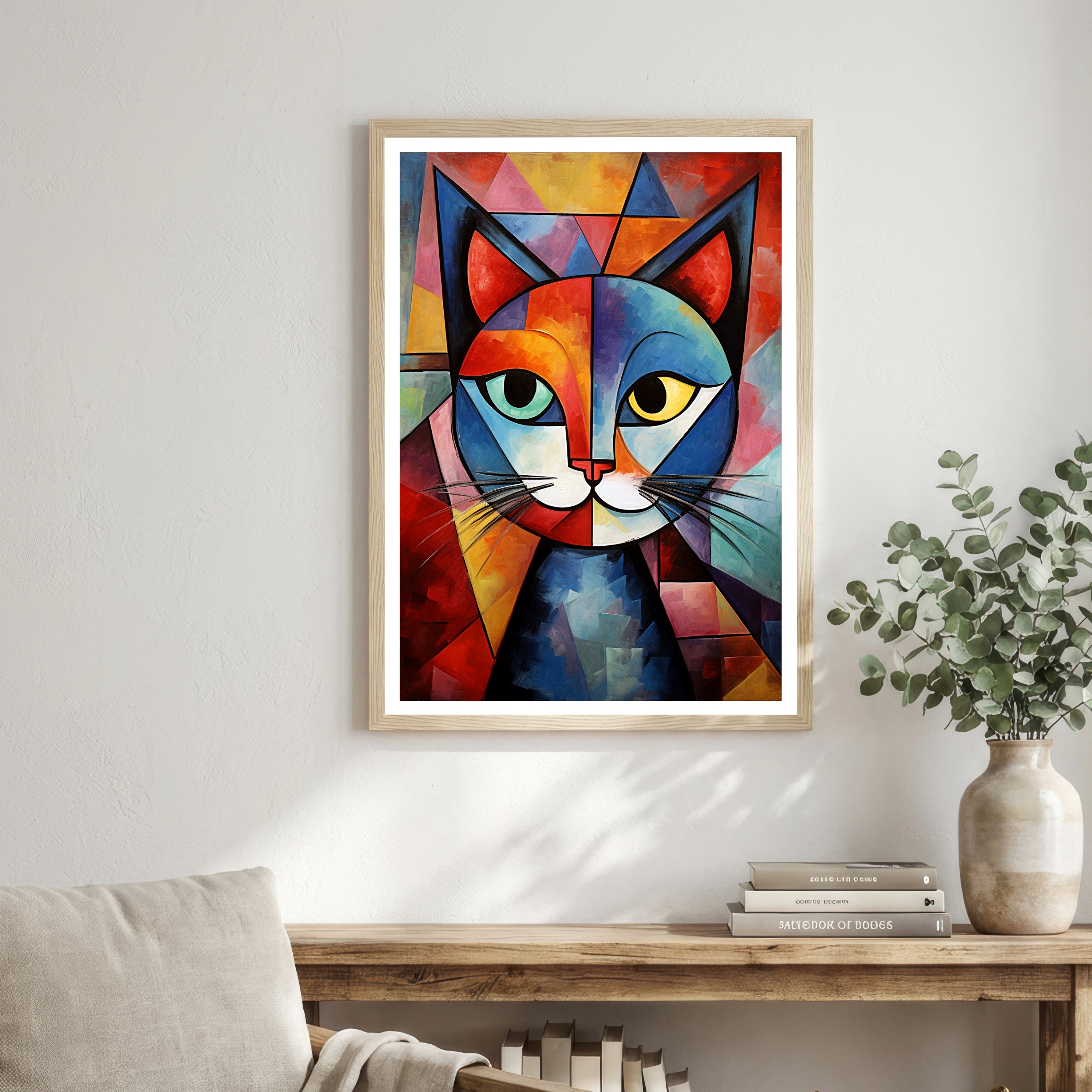 Colourful Cubist Cat Art Print