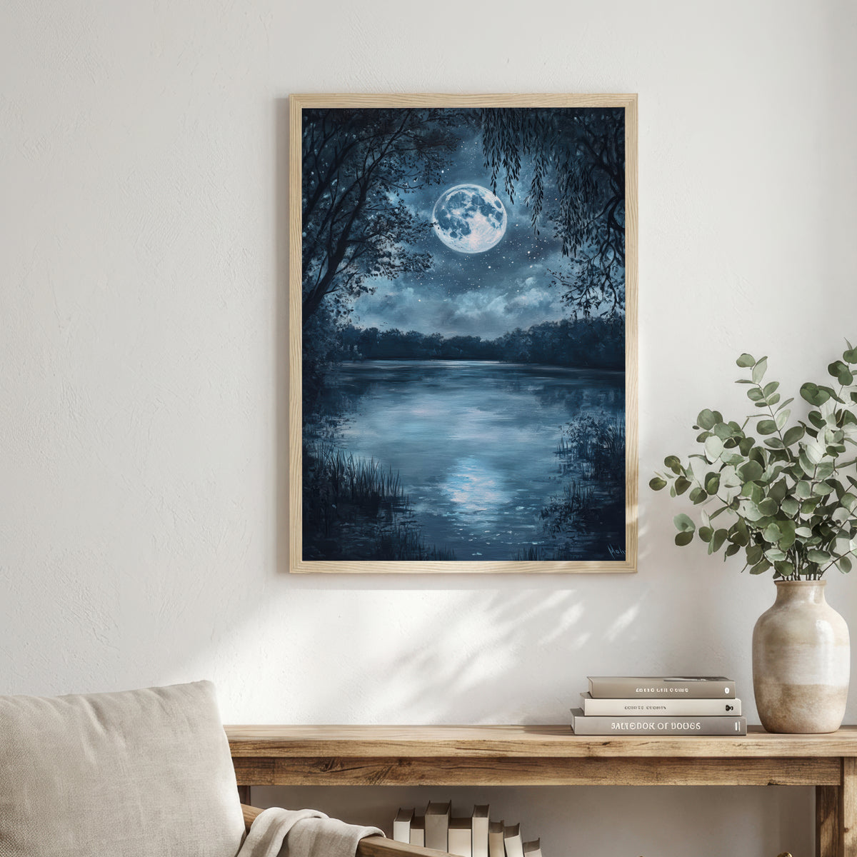 Moonlit Forest Lake Art Print