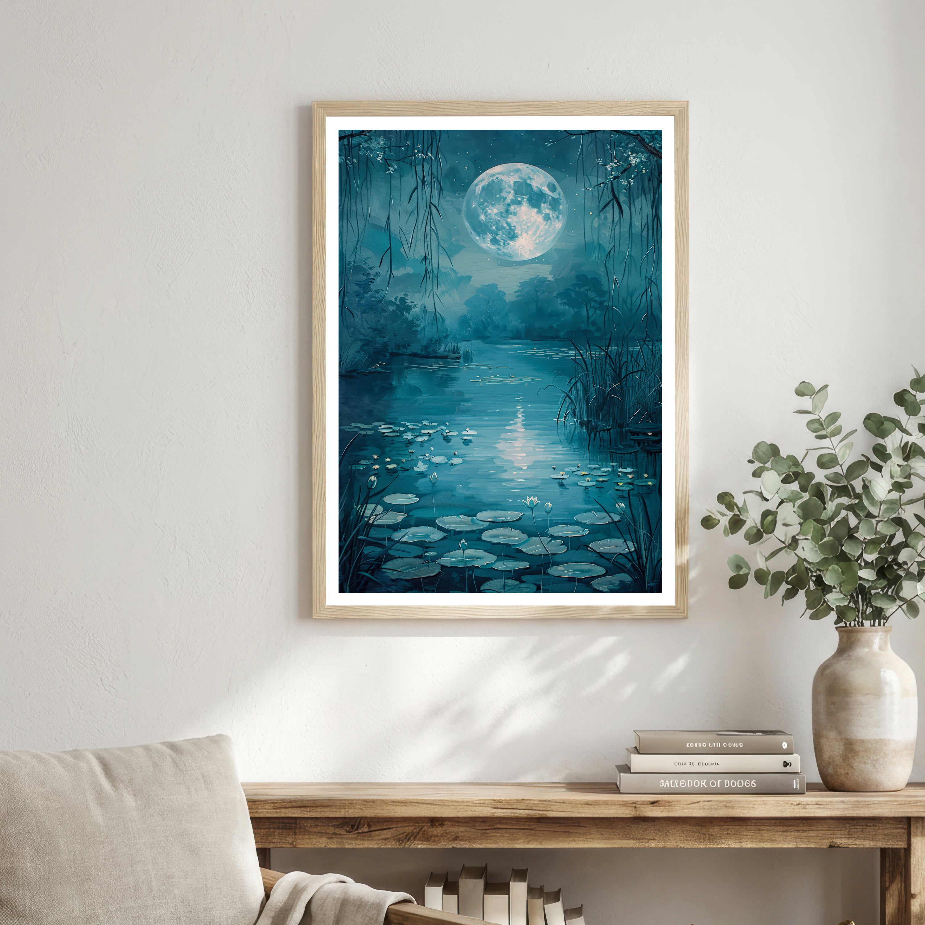 Moonlit Water Lily Pond Art Print