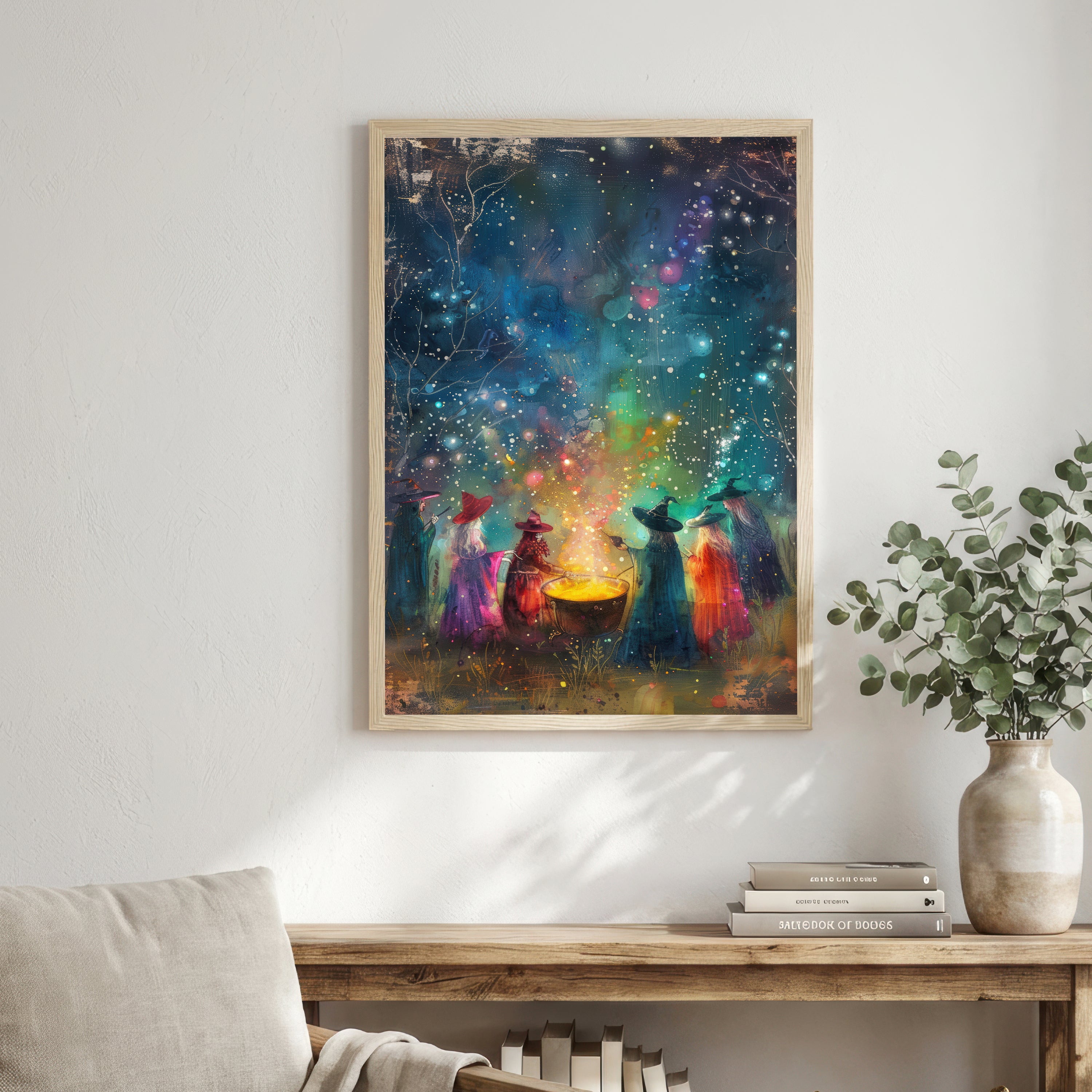 Witches Around Cauldron Fantasy Art Print