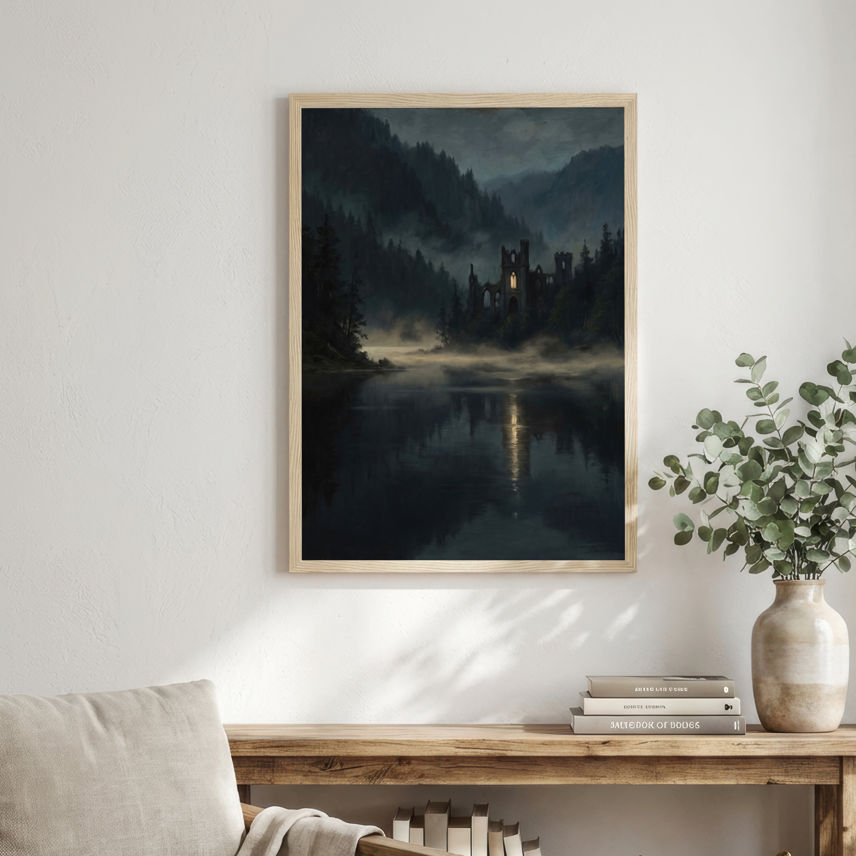 Gothic Church Ruins Lake Art Print