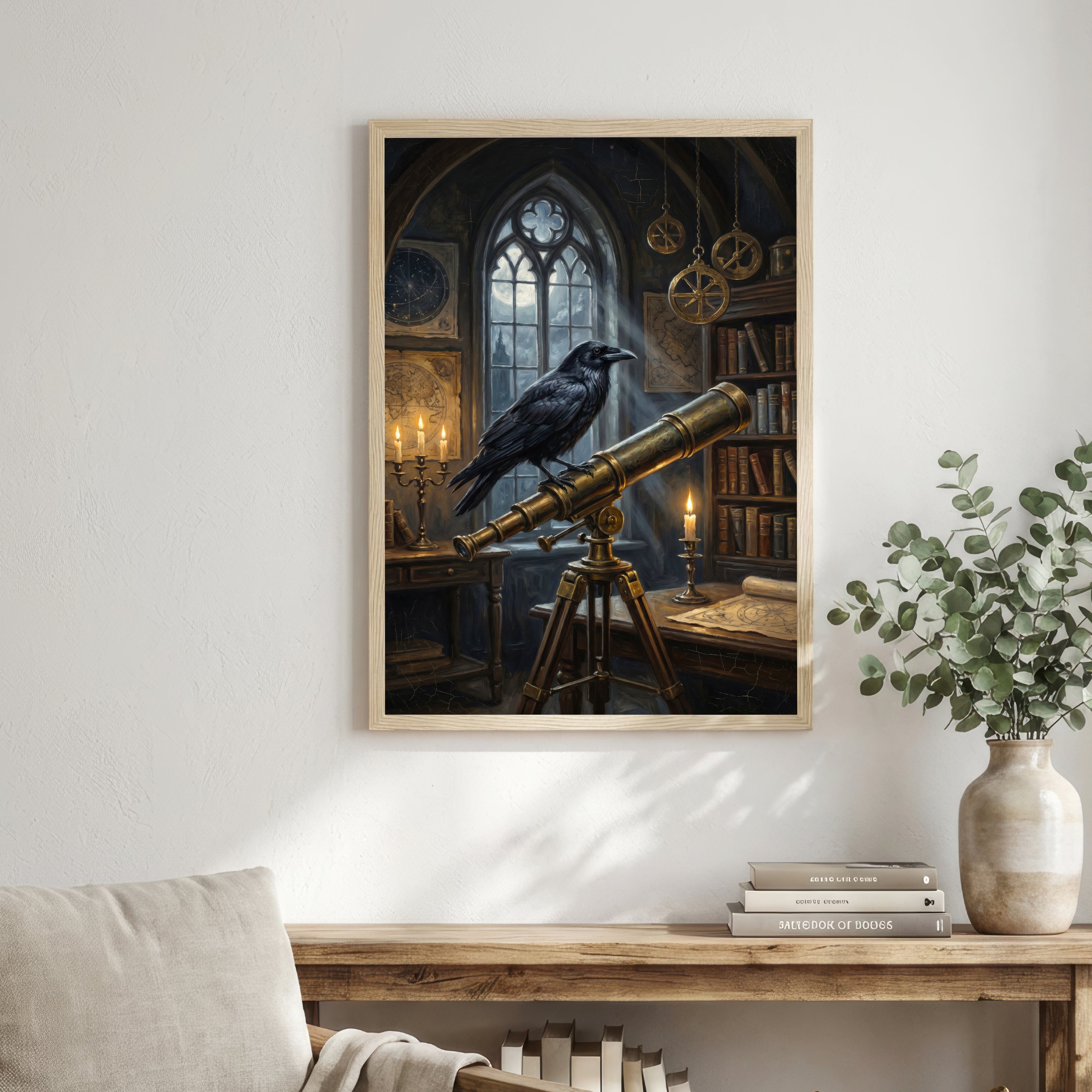 Raven Telescope Dark Academia Art Print