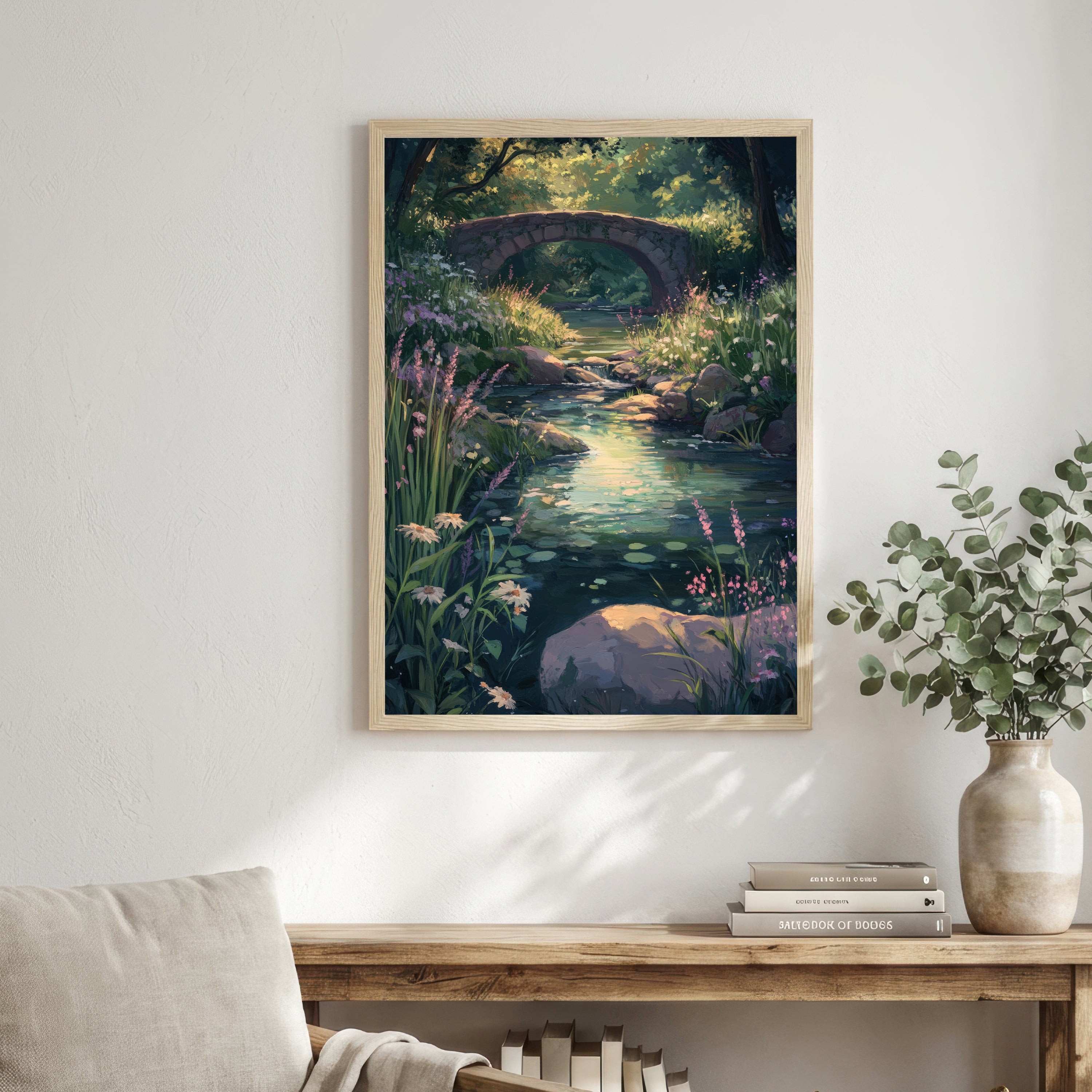 Woodland Stream Bridge Art Print